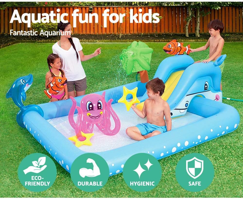 Bestway 53052 - Piscina insuflável infantil, aquário 239 x 206 x 86 cm com escorrega
