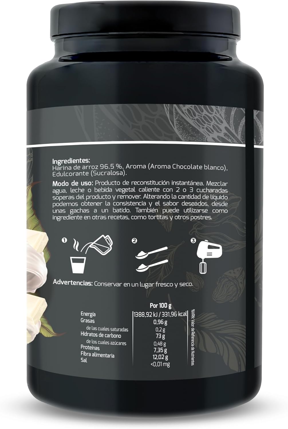 DRASANVI Creme de arroz | Creme de arroz fitness | Energia rápida e sustentada, Hidratos de carbono, fibra e proteínas de qualidade, sem gorduras nem açúcares adicionais, sabor chocolate branco - 1 kg