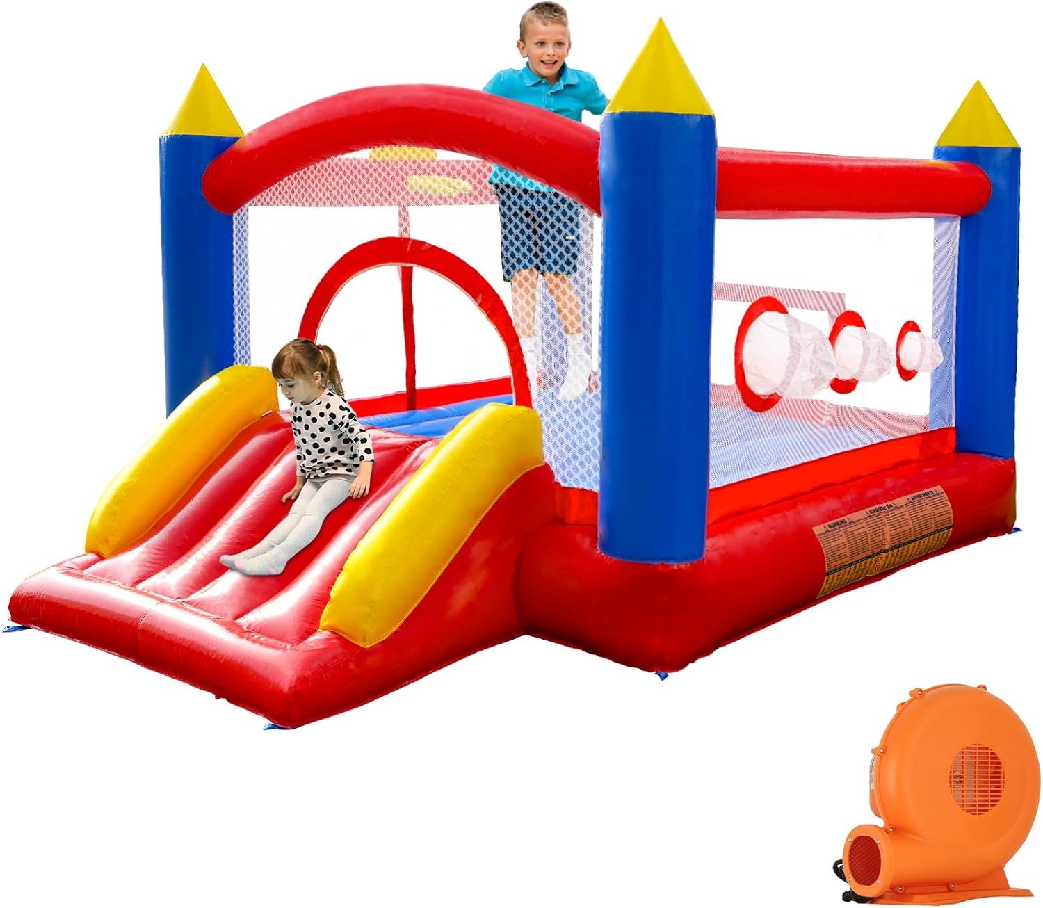 Ballsea Castillo Hinchable de PVC con soplador, trampolín, tobogán y Red de Seguridad. Este Castillo Hinchable está Hecho de PVC y es Adecuado para el hogar, el Exterior, la guardería o el Comercio