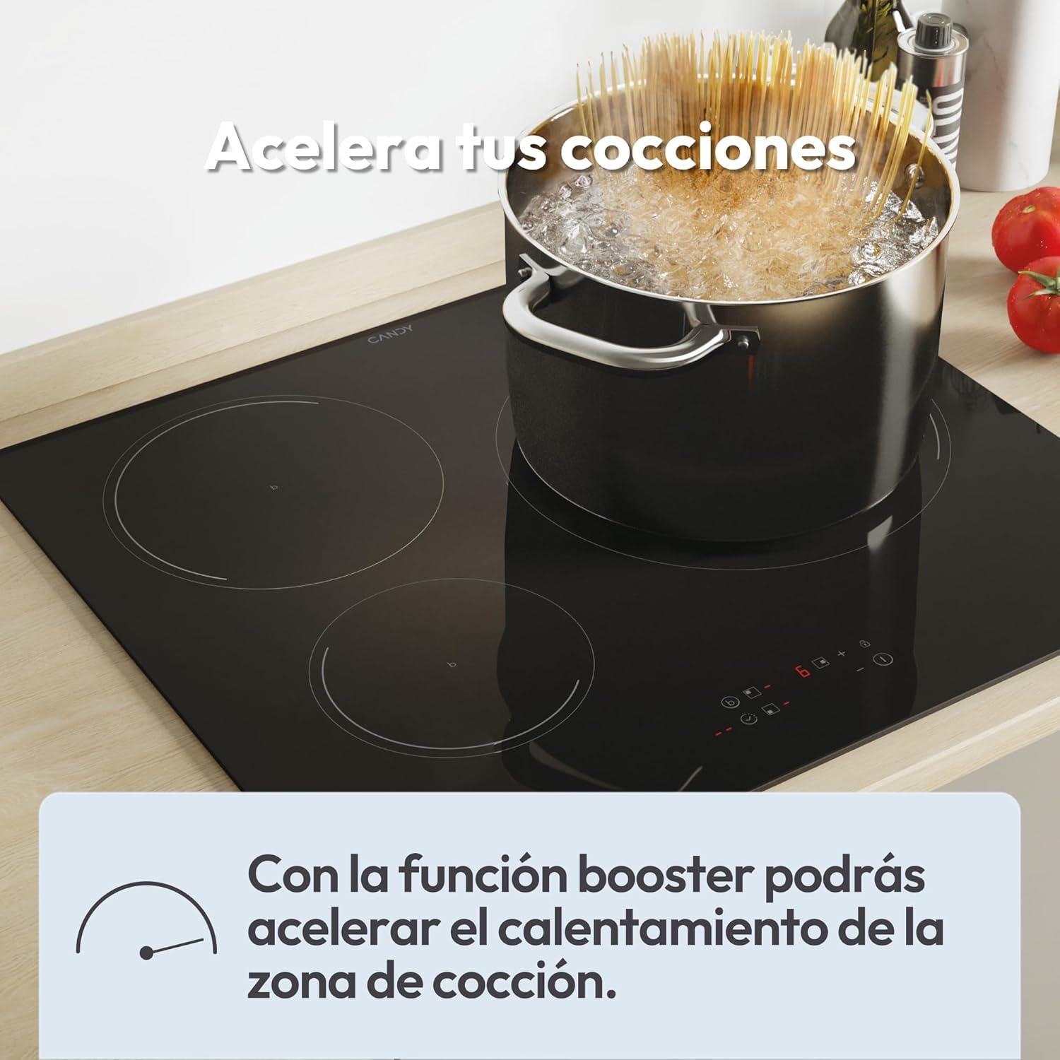 Candy CI633C/E14U, placa de indução, 3 zonas, 60 cm, 9 níveis de potência e booster, 7,2 KW, comandos centrais, indicador de calor, bloqueio de segurança, alerta sobreaquecimento e errames, preto