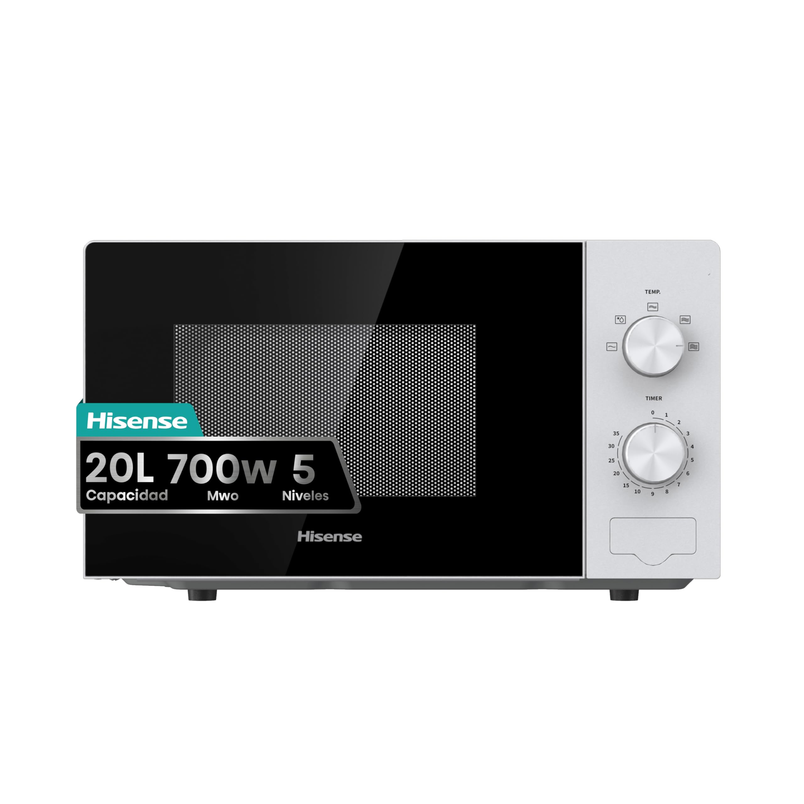 Hisense H20MOBP1G, micro-ondas com brilho de 20 l, 700 W de potência, 800 W Grill, revestimento cerâmico, vidro premium, 5 níveis, limpeza fácil, temporizador de cozedura, preto