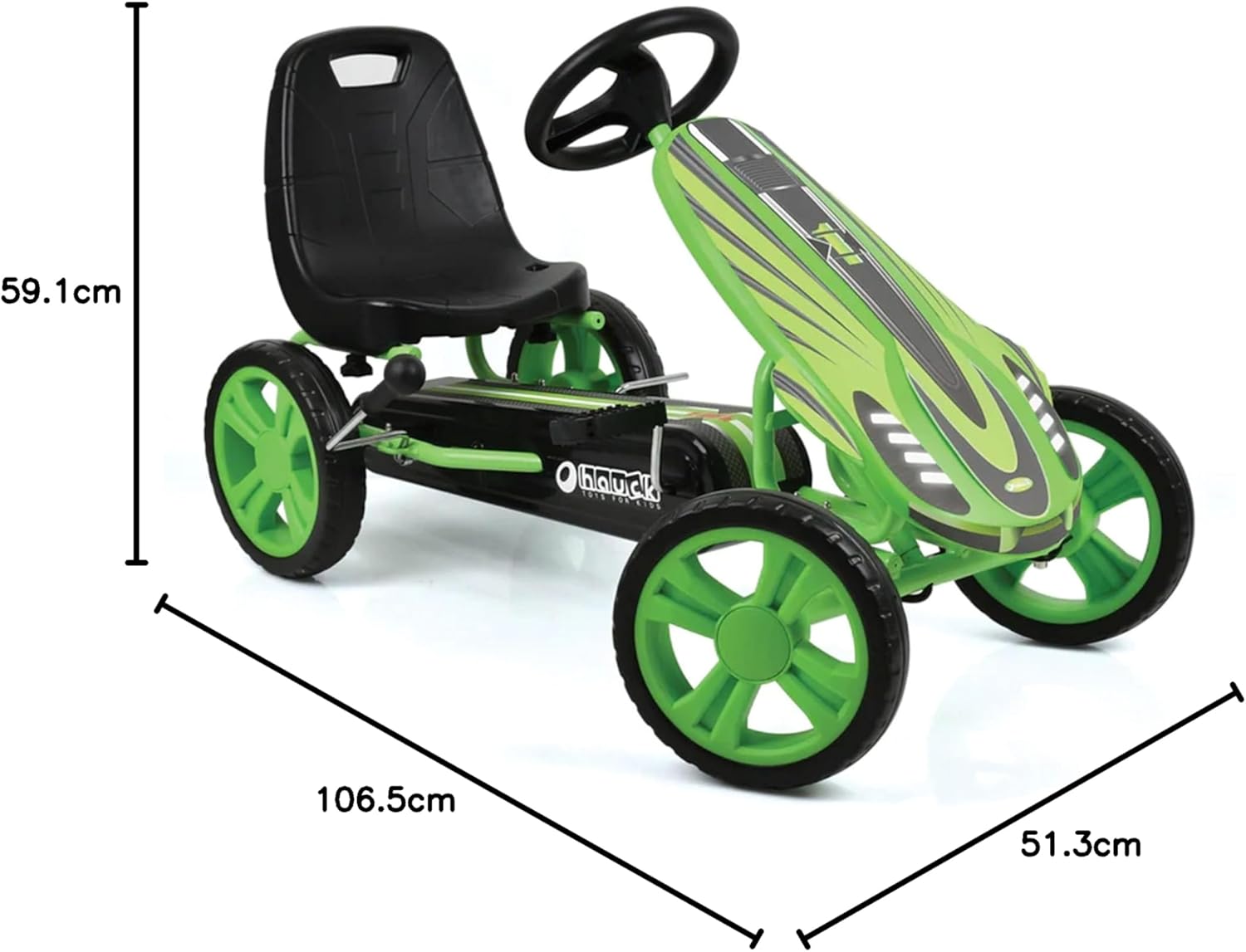 hauck Speedster Kart Pedais para crianças, Go Kart de 4 anos a 50 kg, travão de mão, assento ajustável em 3 posições, moldura de aço