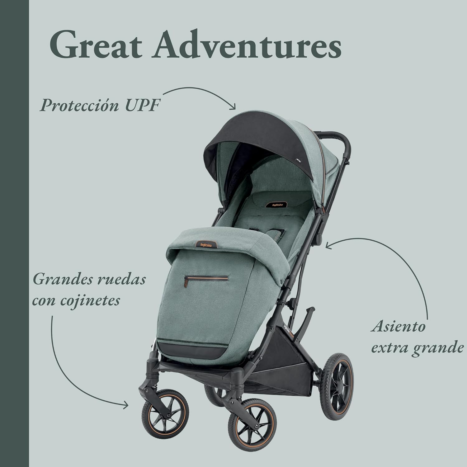Inglesina Maior cadeira de passeio compacta e leve, cor Igloo cinzento, rodas grandes, encosto dobrável, até 22 kg