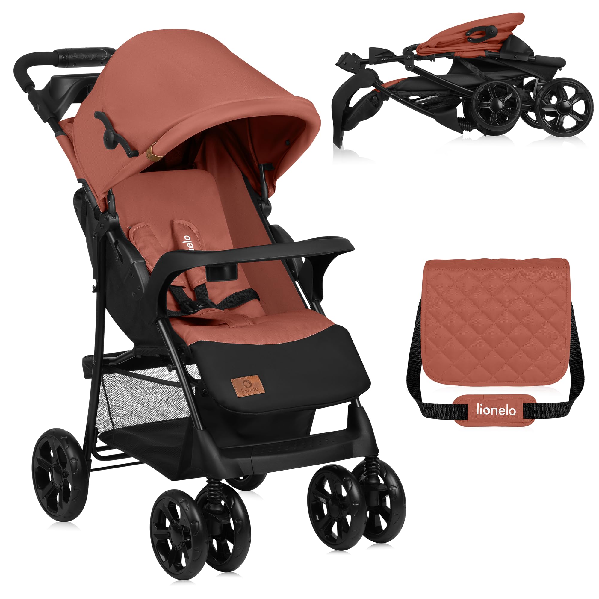 LIONELO Emma Plus Carrinho de passeio até 15 kg 6-36 M encosto ajustável cinto de segurança de 5 pontos capuz profundo organizador para pais