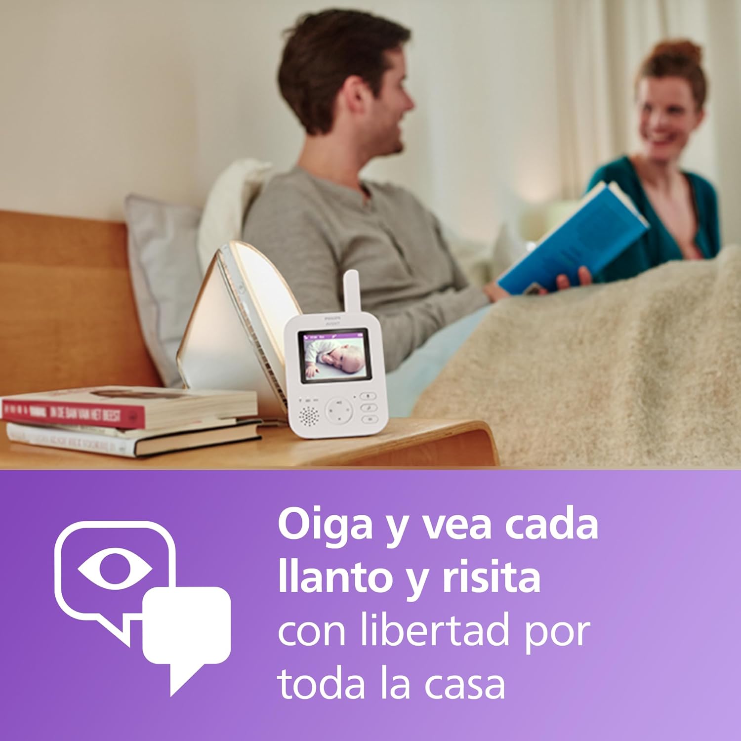 Philips Avent Vigilante para bebés com vídeo: Certificado DEKRA, privado e seguro com câmara e áudio, com ecrã de 2,8", Zoom 2X, visão noturna, áudio bidirecional e nanas, SCD881/26