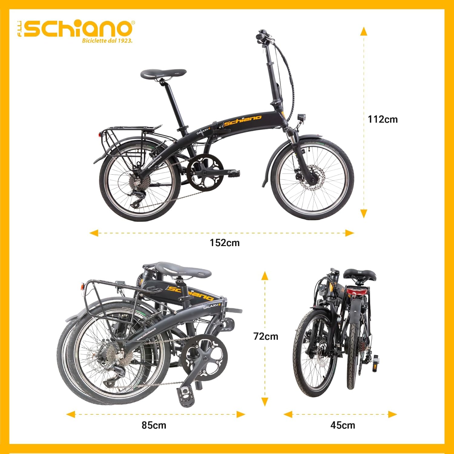 F.lli Schiano Galaxy, bicicleta elétrica dobrável, 20", bateria de 36 V de 10,4 Ah removível, motor 250 W de 40 mm, bicicleta elétrica urbana, unissexo para adulto, preta