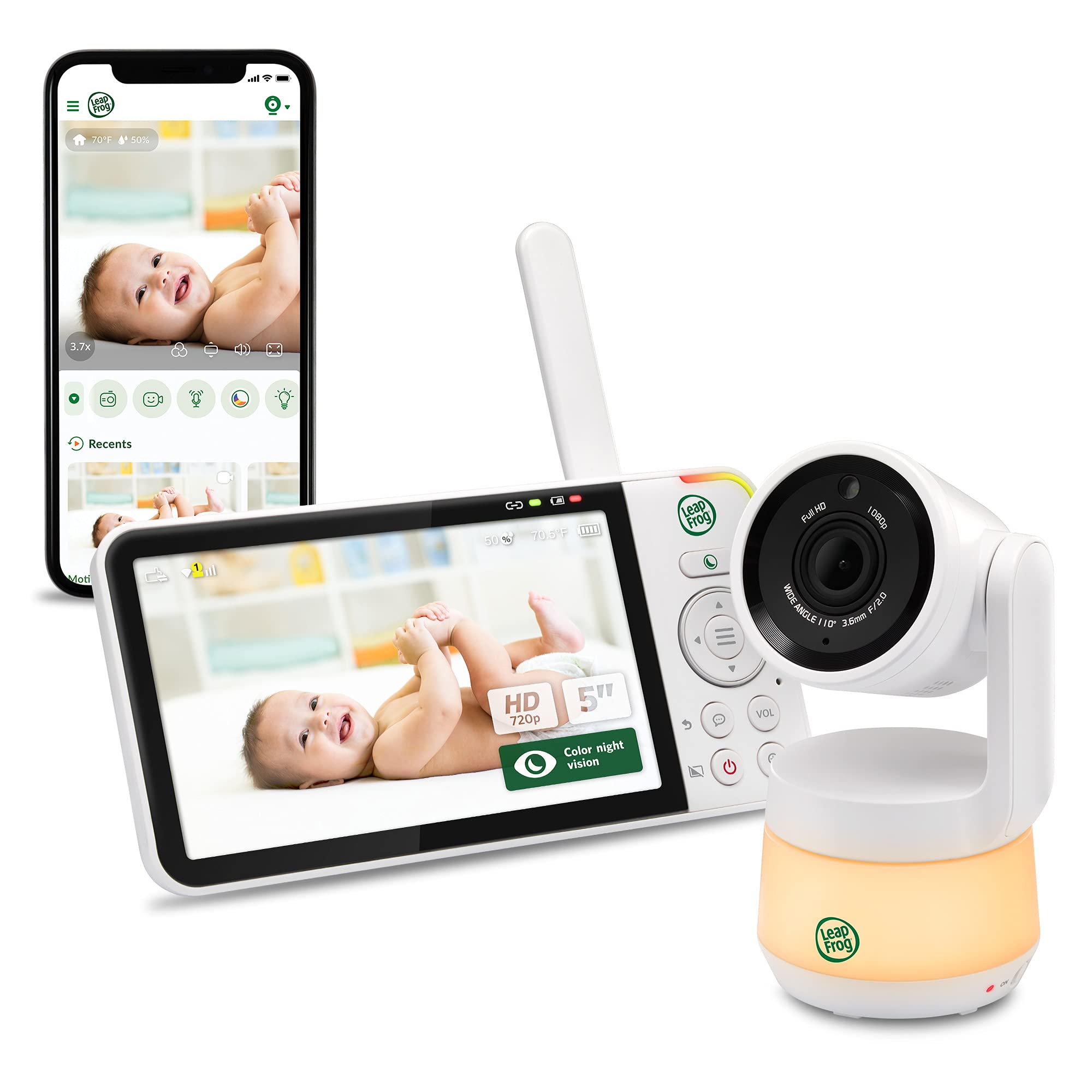 LeapFrog LF2423 Baby Monitor with Night Light Camera, 2600mAh Smart Baby Surveillance Camera with 2.8" IPS Screen, Night Vision, Temperature Monitoring, Two-Way Communication