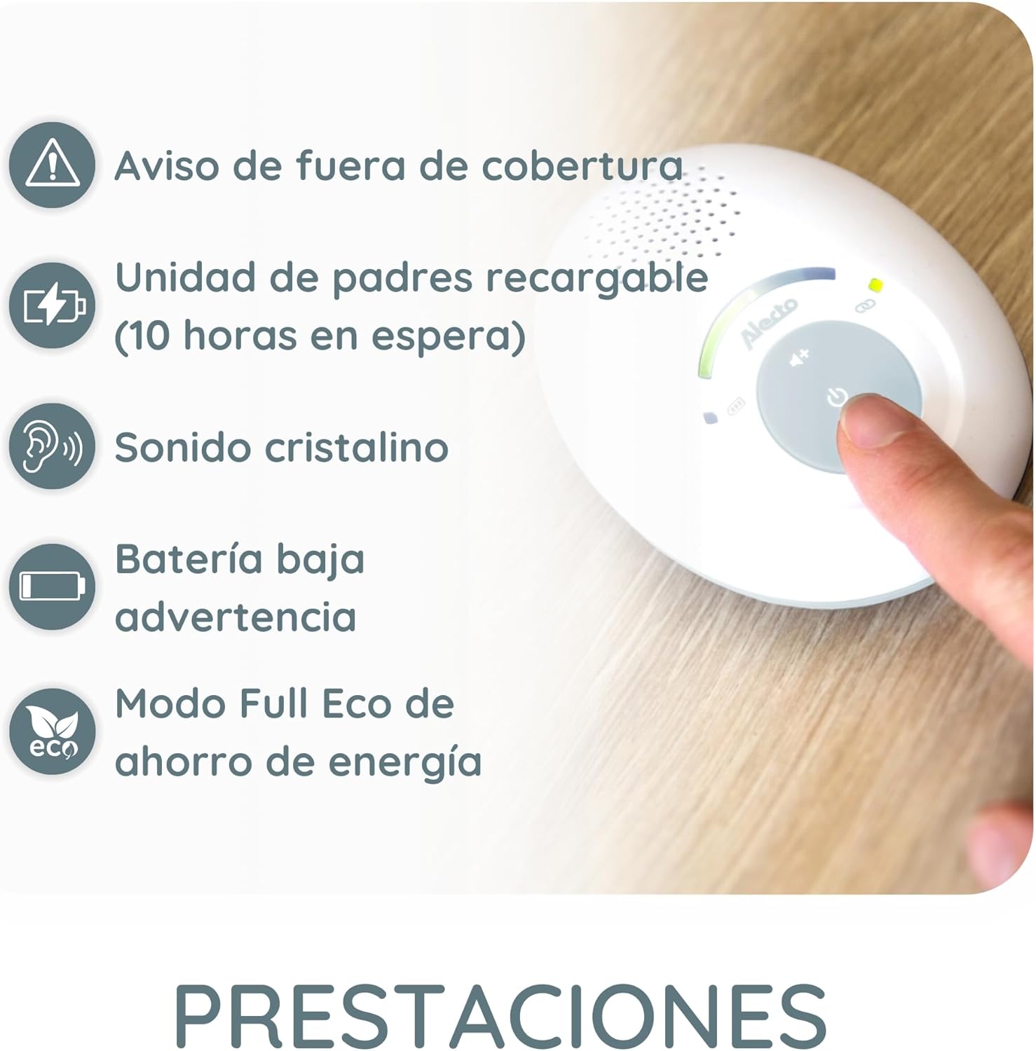 Alecto DBX110 - Vigilabebés Digital con DECT, Alcance de 300 m, diseño Compacto, Escala de Volumen LED, función VOX, Baja radiación, Color Blanco