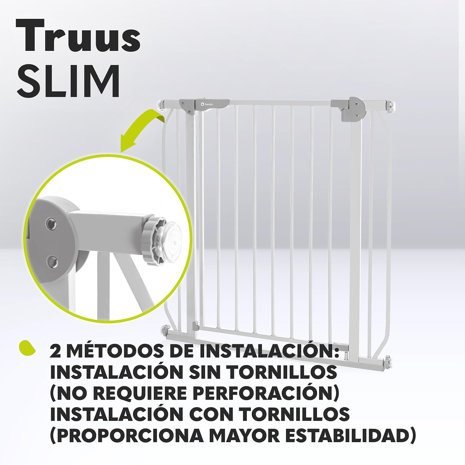 Lionelo Truus Slim Barreira de proteção 75 - 105 x 3 x 76,5 cm proteção dupla função AutoStop fecho automático fecho de fecho montagem simples cinzento