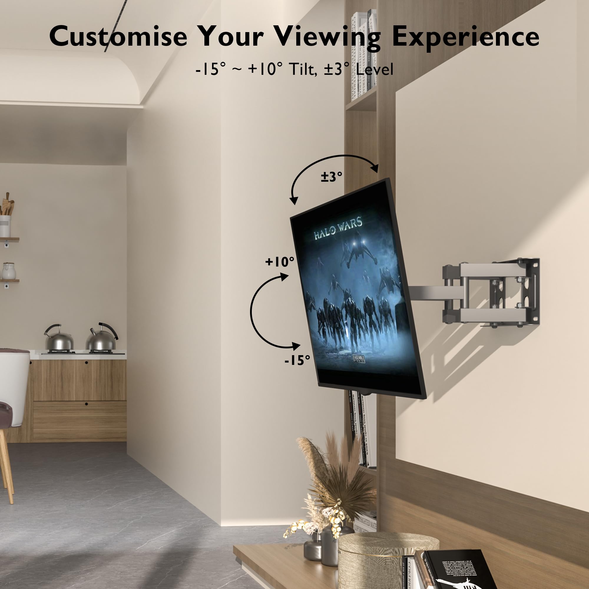 BONTEC Suporte de parede para TV para ecrãs planos e curvos de 23-70 polegadas, suporte de parede para TV inclinável e giratório, com braço duplo de movimento completo, MAX VESA 400x400mm