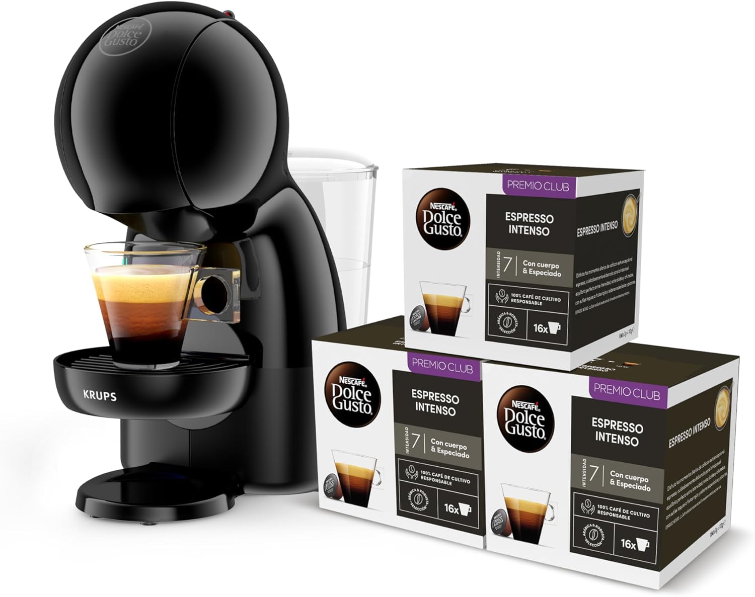 Krups Nescafé Dolce Gusto Piccolo XS KP1A3BCAS - Cafetera de cápsulas de 15 bares,0.8L capacidad, caliente en 40 s, modo eco, color negro