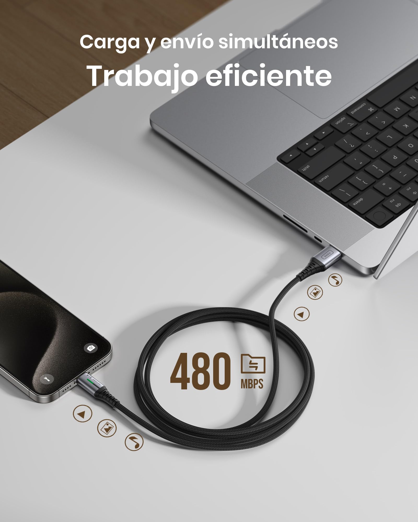 Cabo USB A USB C INIU, [2 m] QC 3,0 e 3,1 A Cabo USB C Carregamento rápido, liga trançada de nylon Cabo USB tipo C Carregador compatível com iPhone 16 15 Pro Samsung S21 Huawei Xiaomi Pixel ECC.