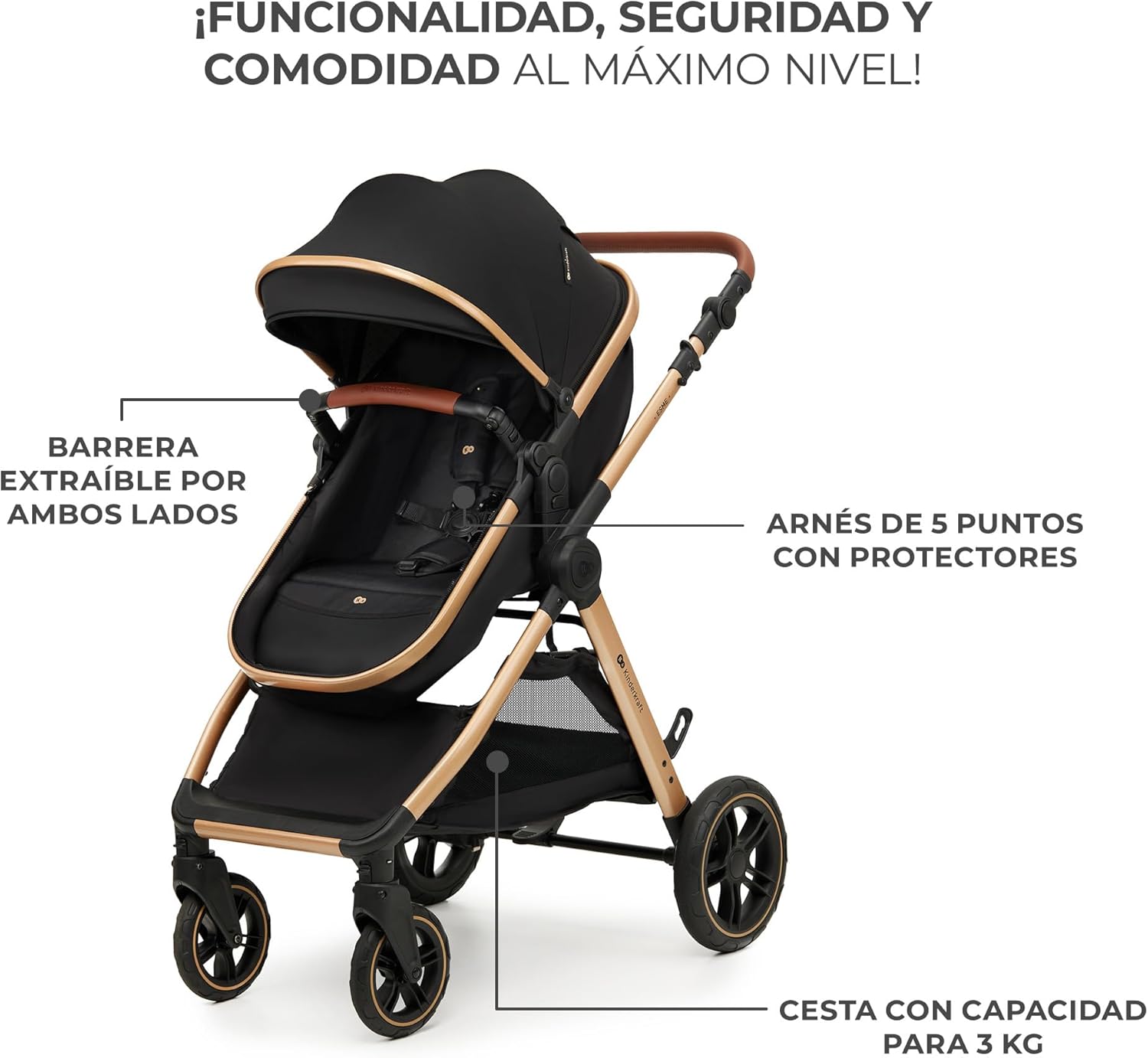 Kinderkraft ESME Cadeira de carro 3 em 1 conjunto, com porta-bebés Mink PRO I-Size, sistema de viagem, carrinho para bebé, carrinho, dobrável, para recém-nascido até 4 anos, preto
