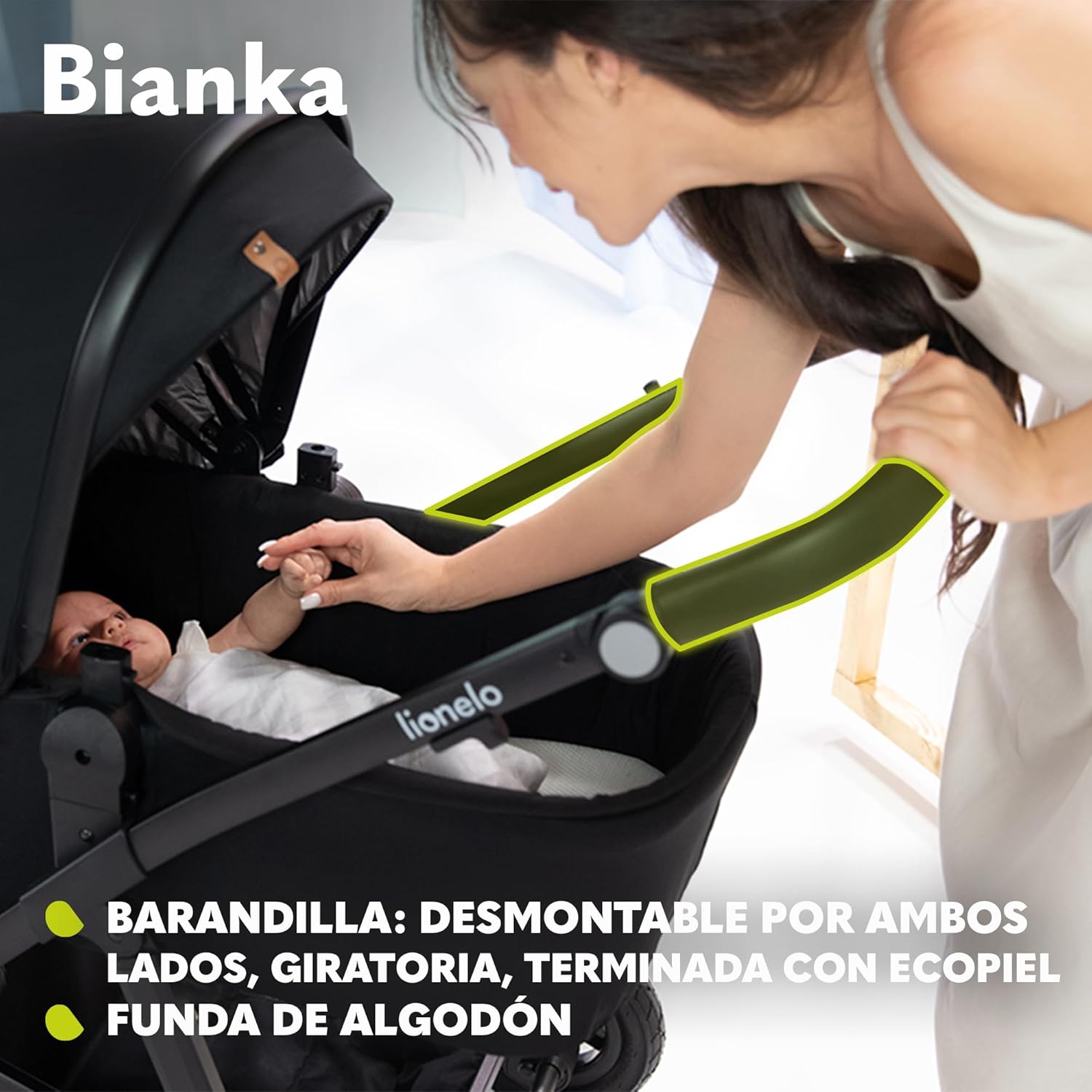 LIONELO BIANKA Carrinho de bebé 3 em 1 (22 kg) porta-bebés (9 kg) cadeira de carro (13 kg), dobrável, sistema de viagem encosto ajustável rodas 360o amortecimento, capô XXL, carrinho de bebé (bege)