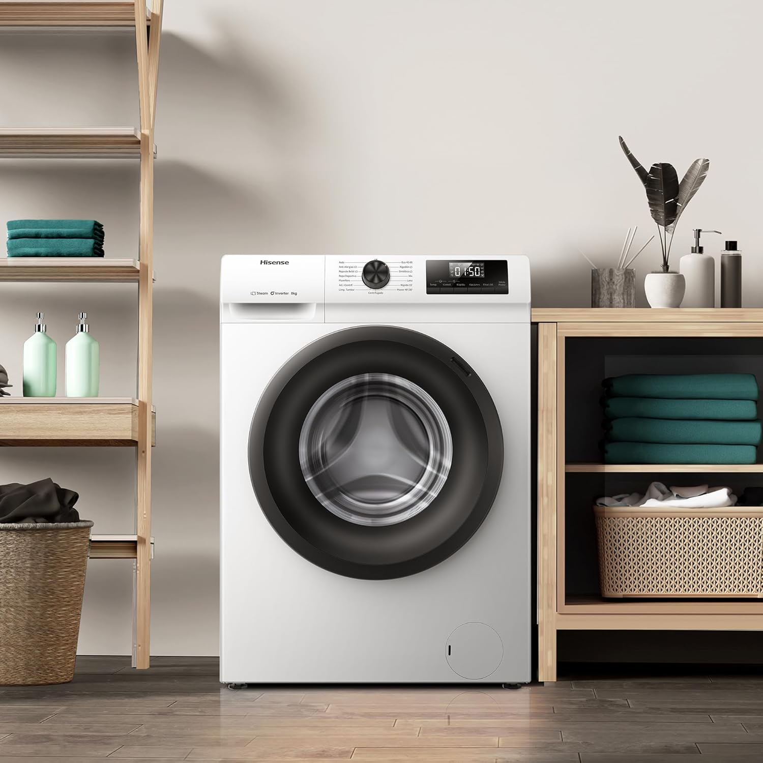 Hisense WF1Q8041BW2 - Máquina de lavar roupa, classe A, 8 kg, 1400 rpm, altura 85 cm x largura 60 cm, branco, função de vapor 99,9%, lavagem rápida, lavagem automática, conclusão diferida, Tecnologia