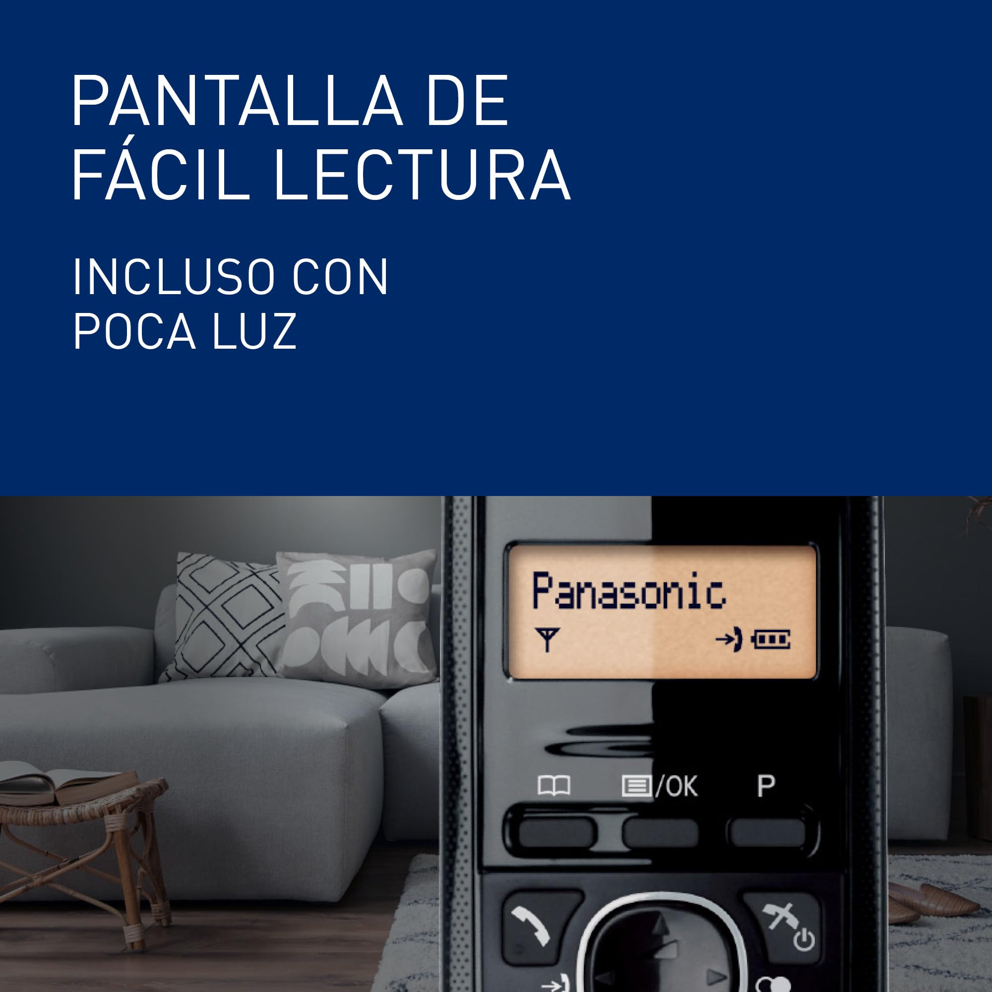 Panasonic KX-TG1611SPH - Telefone fixo sem fio DECT, LCD, identificador de chamadas, agenda para 50 números, tecla de navegação, alarme, relógio, cor preta