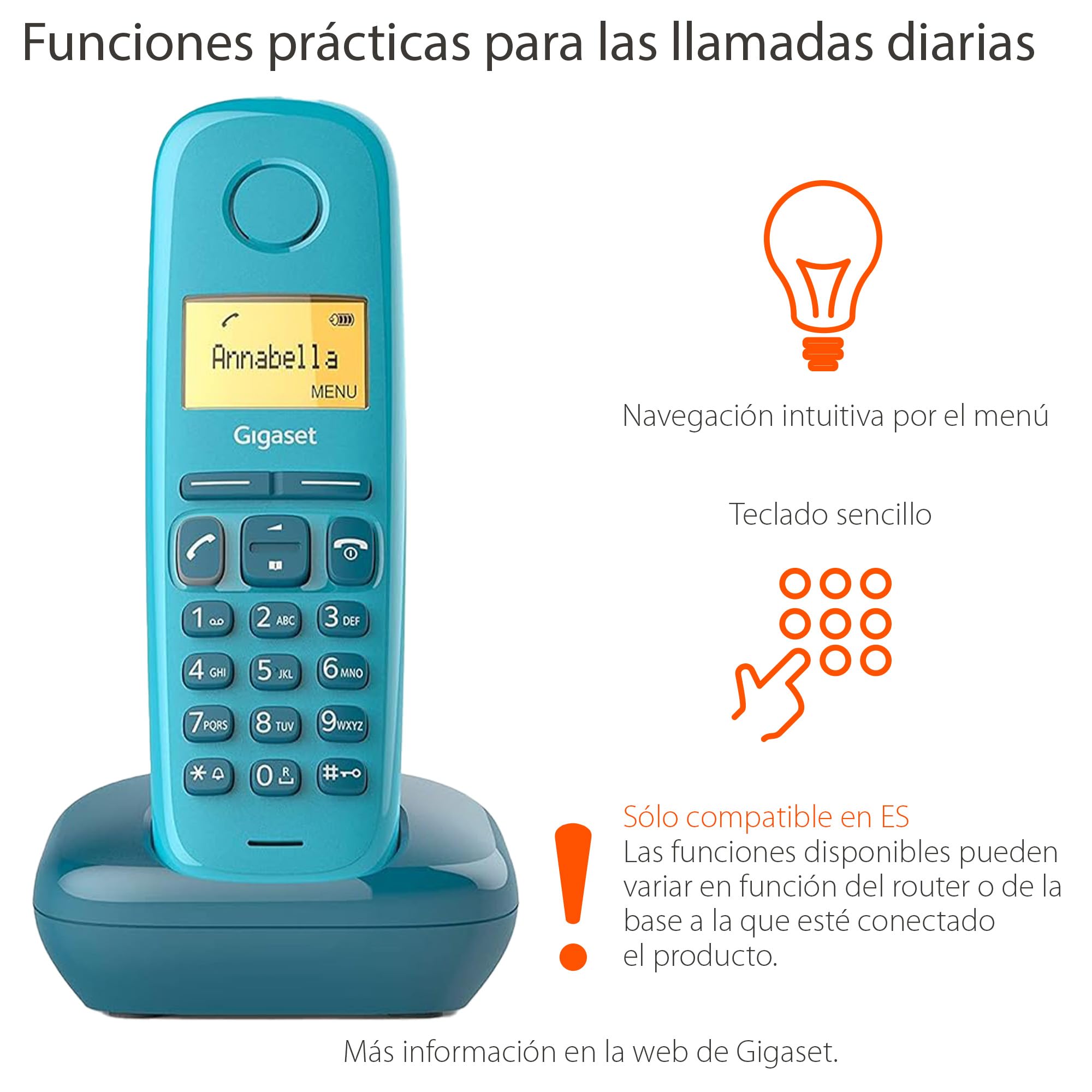 Gigaset A170 - Telefone DECT sem fios - Ecrã gráfico iluminado - Fácil de utilizar - Instalação simples, cor azul [Versão espanhola]