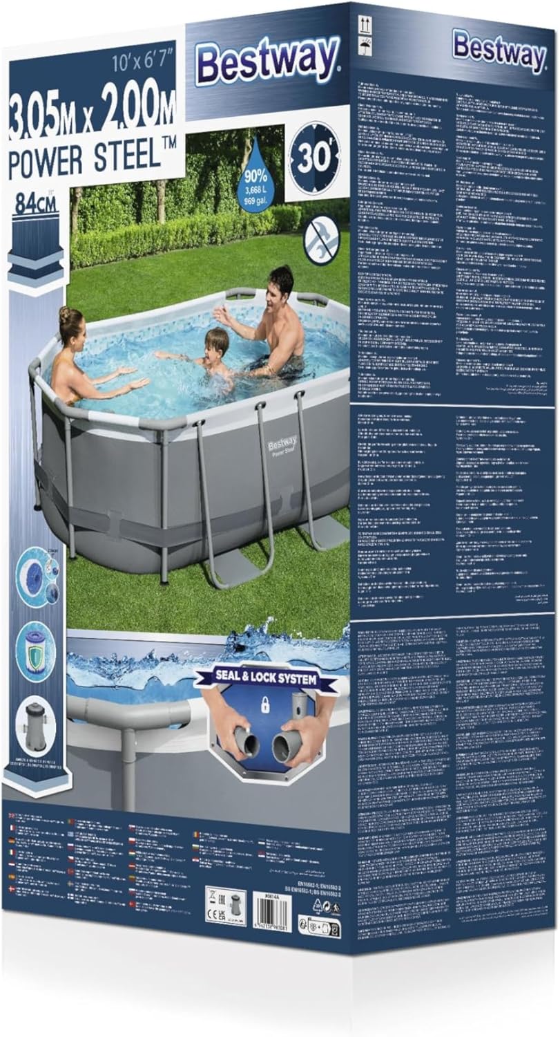 BESTWAY 5614A - Piscina Desmontable Tubular Power Steel Oval 305x200x84 cm con Depuradora Cartucho 1.249 L/H
