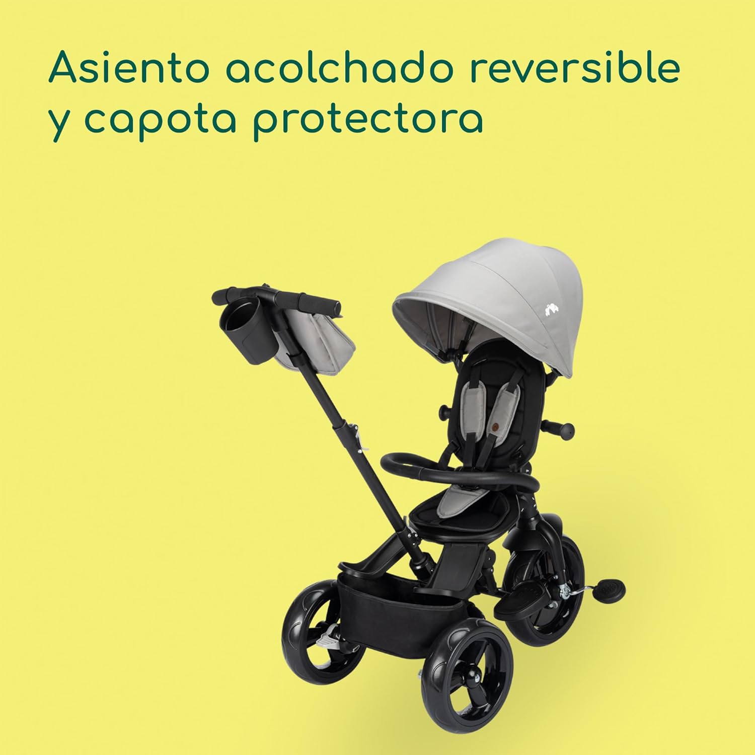 Bebeconfort Windy, Triciclo Evolutivo con Manillar para Padres, 10M-4A, 0-25 kg, Ajustable al Niño, Asiento Cómodo y Reversible, Capota Protectora, Plegado Compacto, Bicicleta Infantil, Tinted Grey