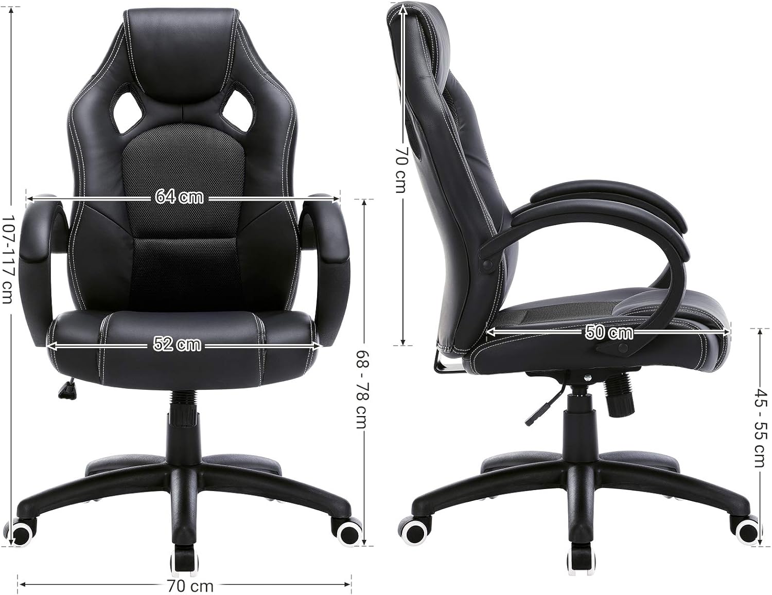SONGMICS Racing, Cadeira de escritório com rodas, ergonómica, regulável