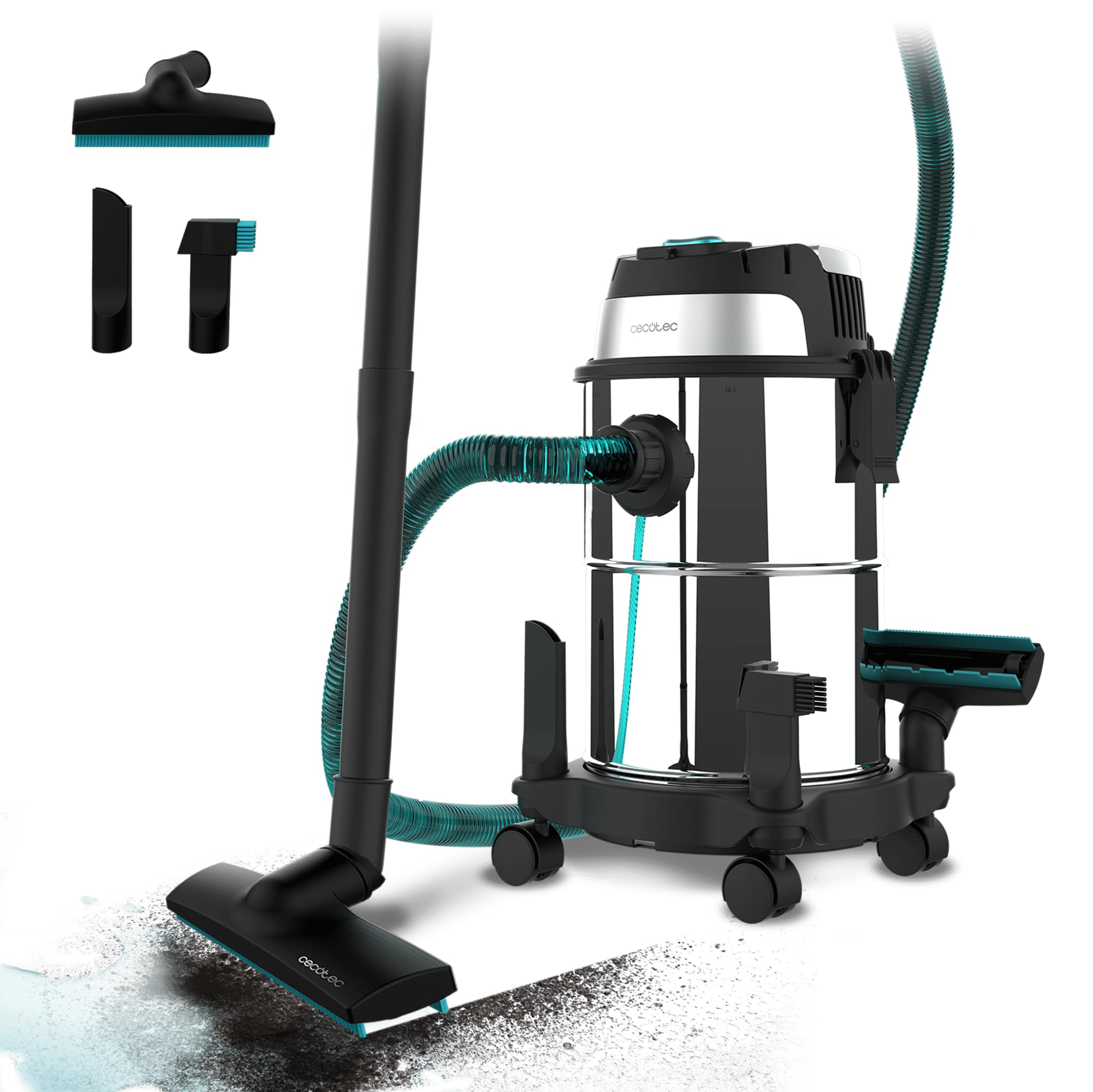 Cecotec Aspirador de sólidos e líquidos de 20 l Conga Rockstar Wet & Dry Steel MAX. 1400 W, 22 kPa, sistema de drenagem, aspirador e soprador, estrutura metálica, rodas, rádio de ação 5 m