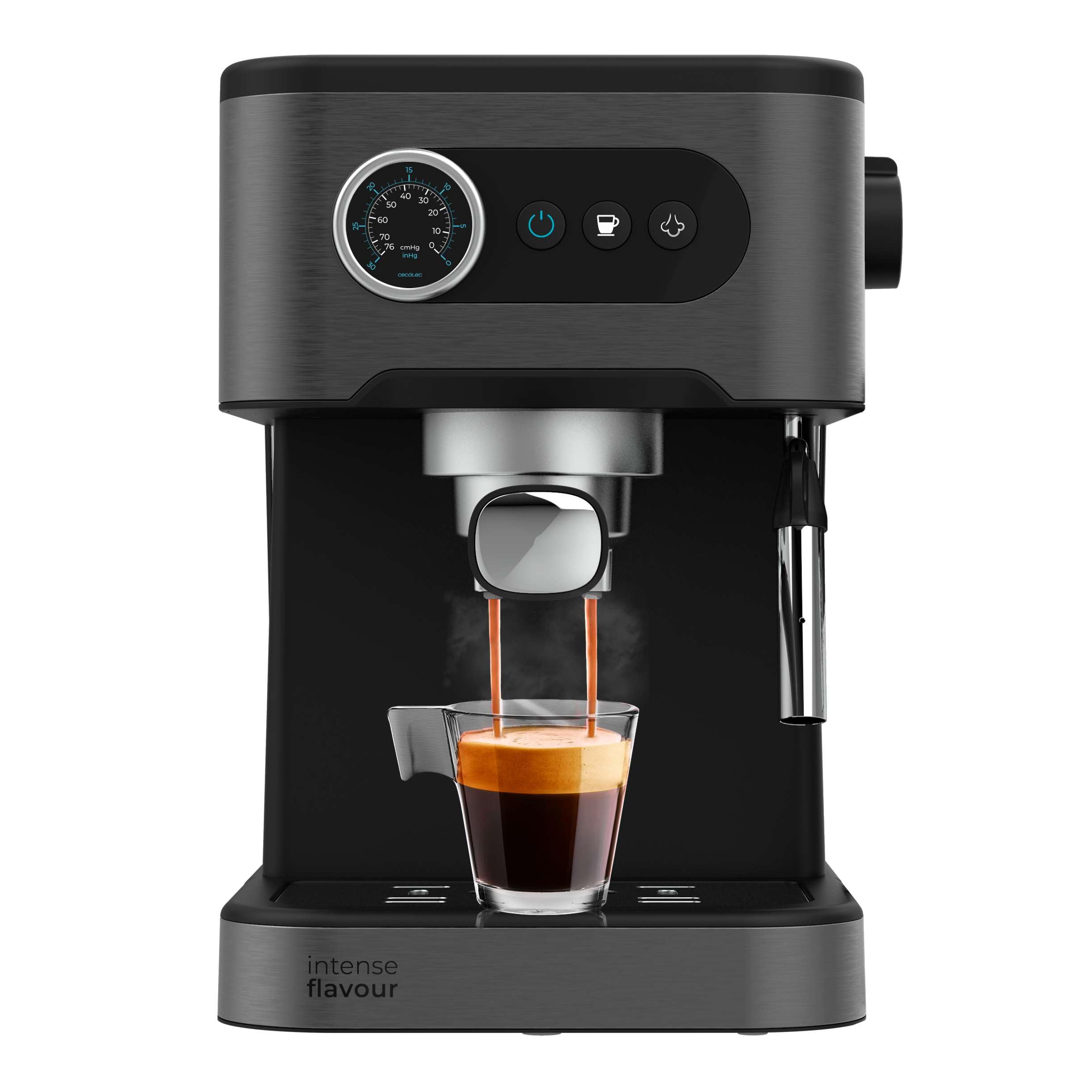 Cecotec Cafeteira Express manual Power Espresso 20 Essential. 850W, 20 bares, vaporizador orientável, braço de saída dupla, depósito de água 1,5 l, superfície de aquecimento, limpeza fácil