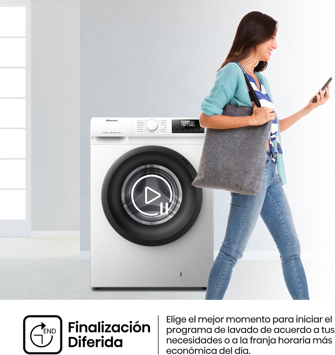 Hisense WF1Q8041BW2 - Máquina de lavar roupa, classe A, 8 kg, 1400 rpm, altura 85 cm x largura 60 cm, branco, função de vapor 99,9%, lavagem rápida, lavagem automática, conclusão diferida, Tecnologia