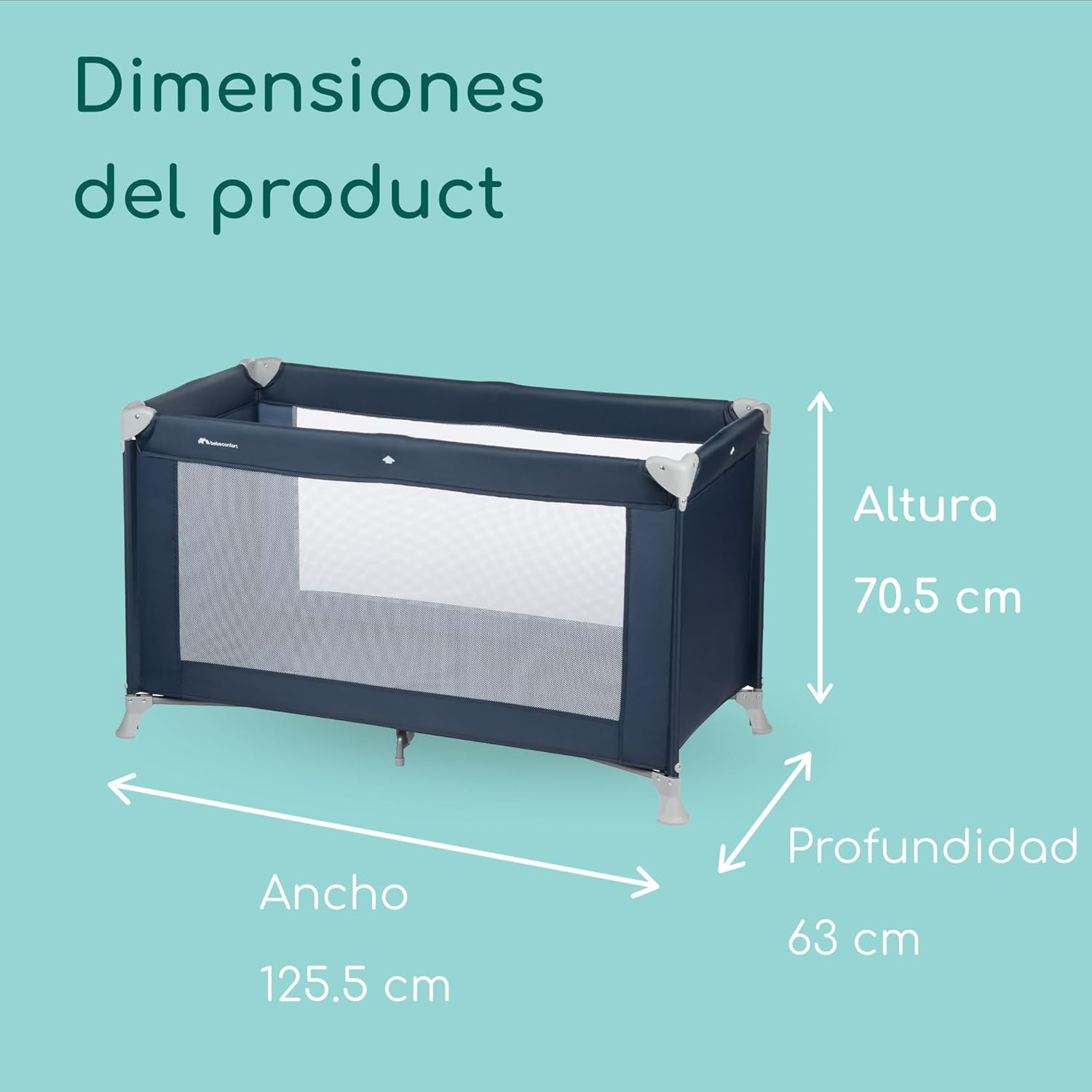 Bebeconfort Soft Dreams, berço de viagem, 0-3 anos (0-15 kg), berço de viagem leve, colchão espuma e fibra de madeira (60 x 120 cm), saco de transporte, dobrável compacto tipo guarda-chuva, marinha