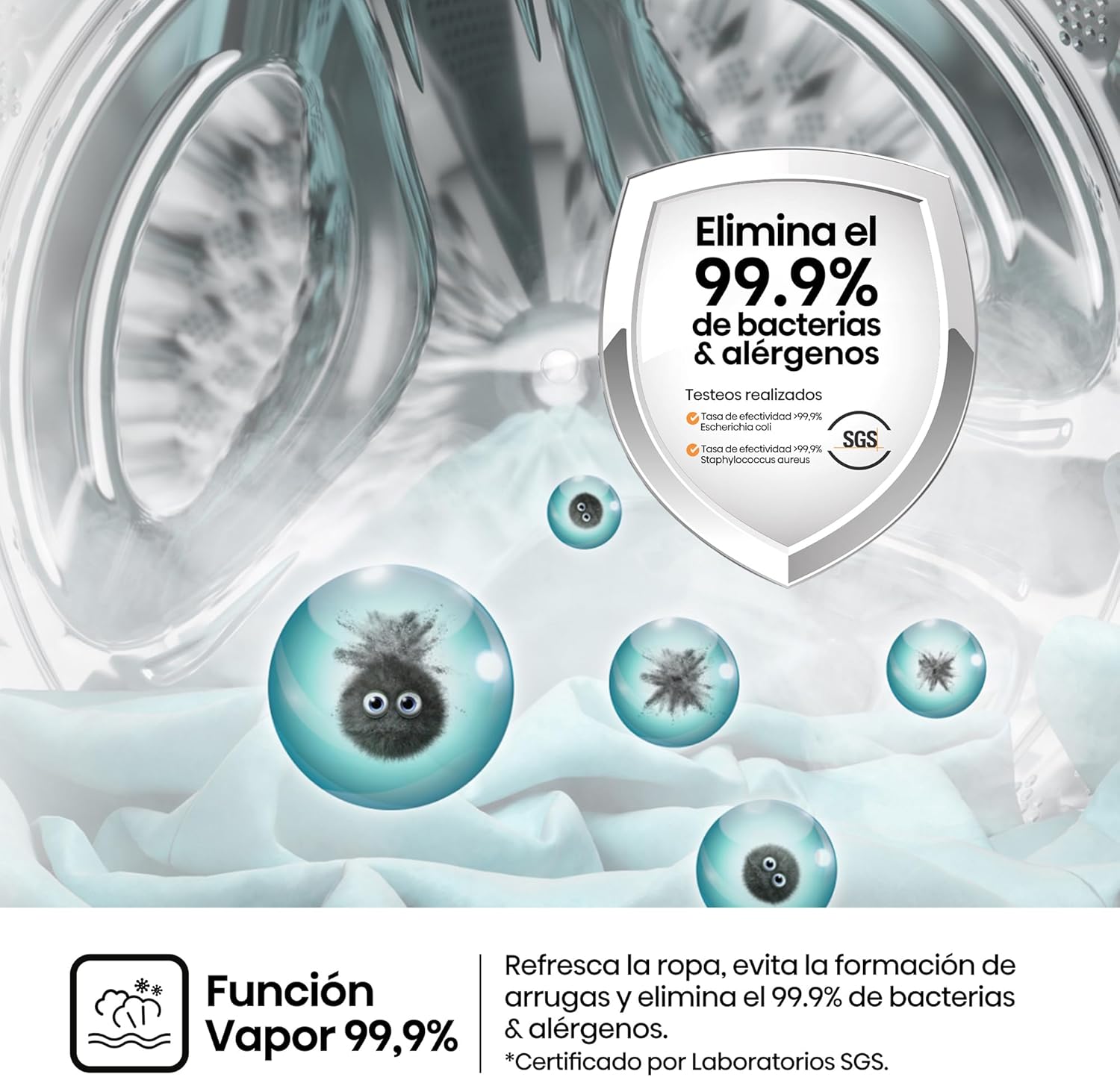 Hisense WF1Q8041BW2 - Máquina de lavar roupa, classe A, 8 kg, 1400 rpm, altura 85 cm x largura 60 cm, branco, função de vapor 99,9%, lavagem rápida, lavagem automática, conclusão diferida, Tecnologia