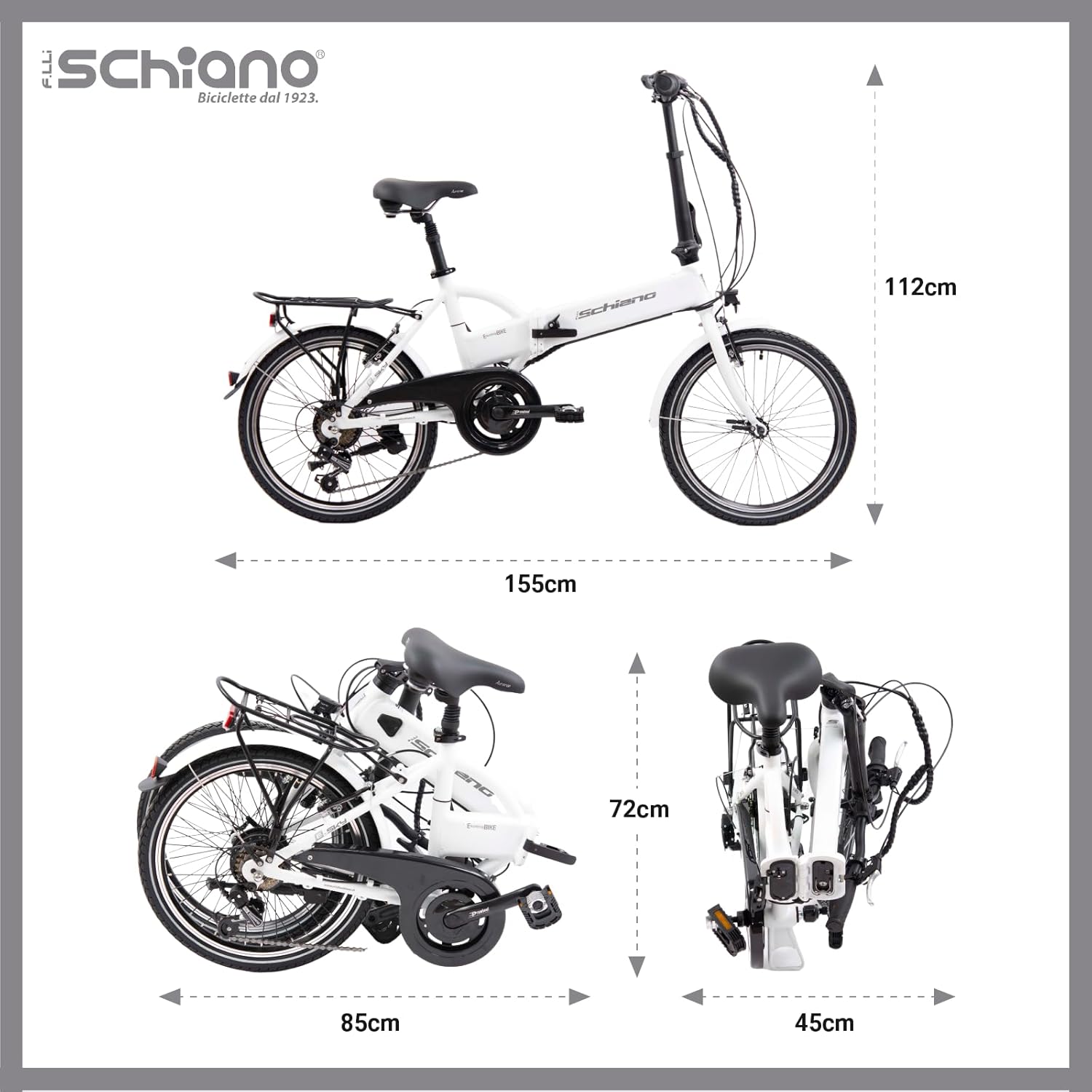 F.lli Schiano E- Sky 20" Bicicleta elétrica dobrável, unissexo para adulto, branca