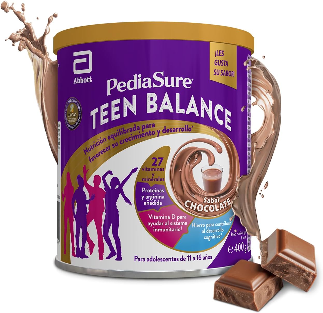 PediaSure Teen Balance Com magnésio, ferro e vitamina D Complemento alimentar para adolescentes com vitamaminas, proteínas, minerais sabor chocolate, 400 gramas