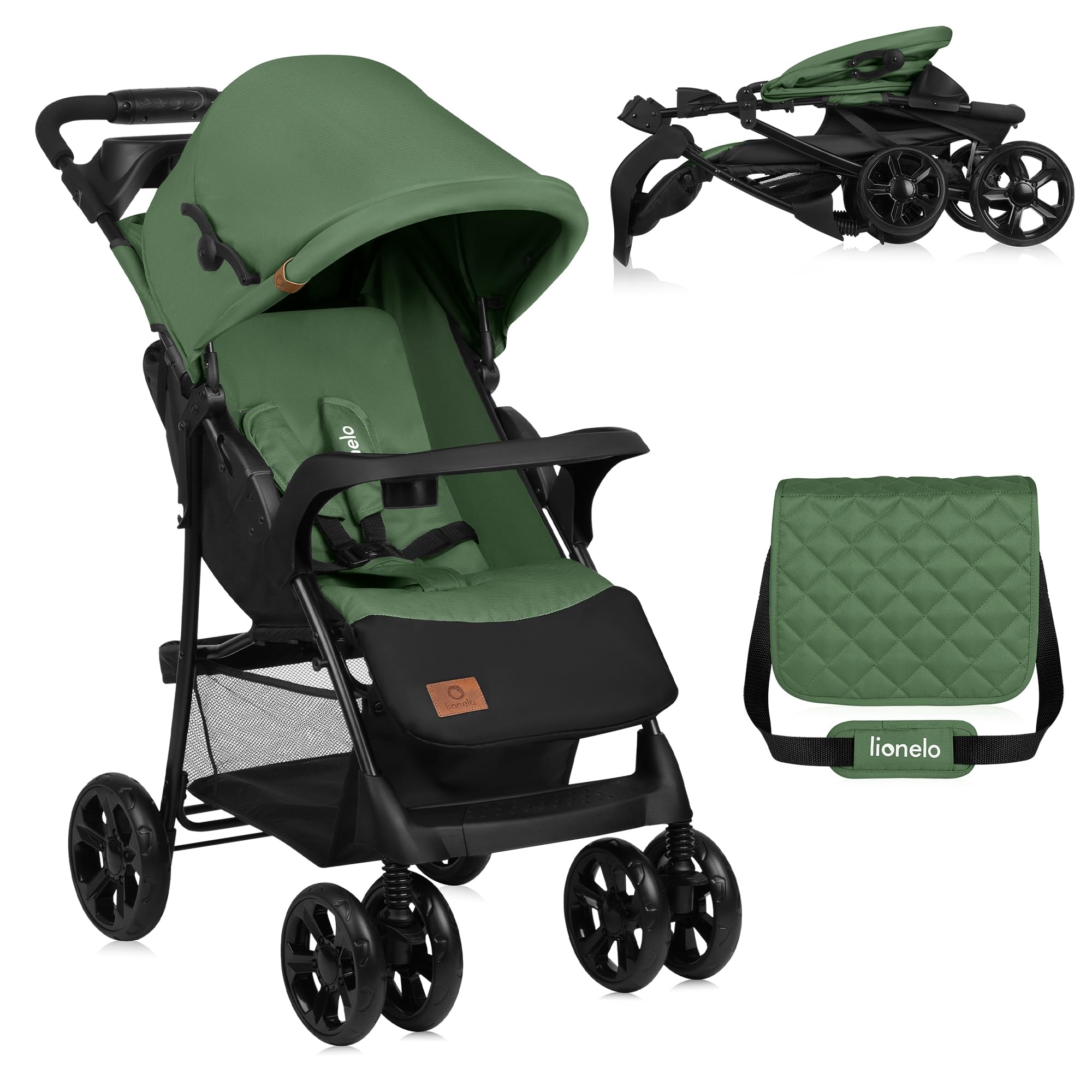 LIONELO Emma Plus Carrinho de passeio até 15 kg 6-36 M encosto ajustável cinto de segurança de 5 pontos capuz profundo organizador para pais