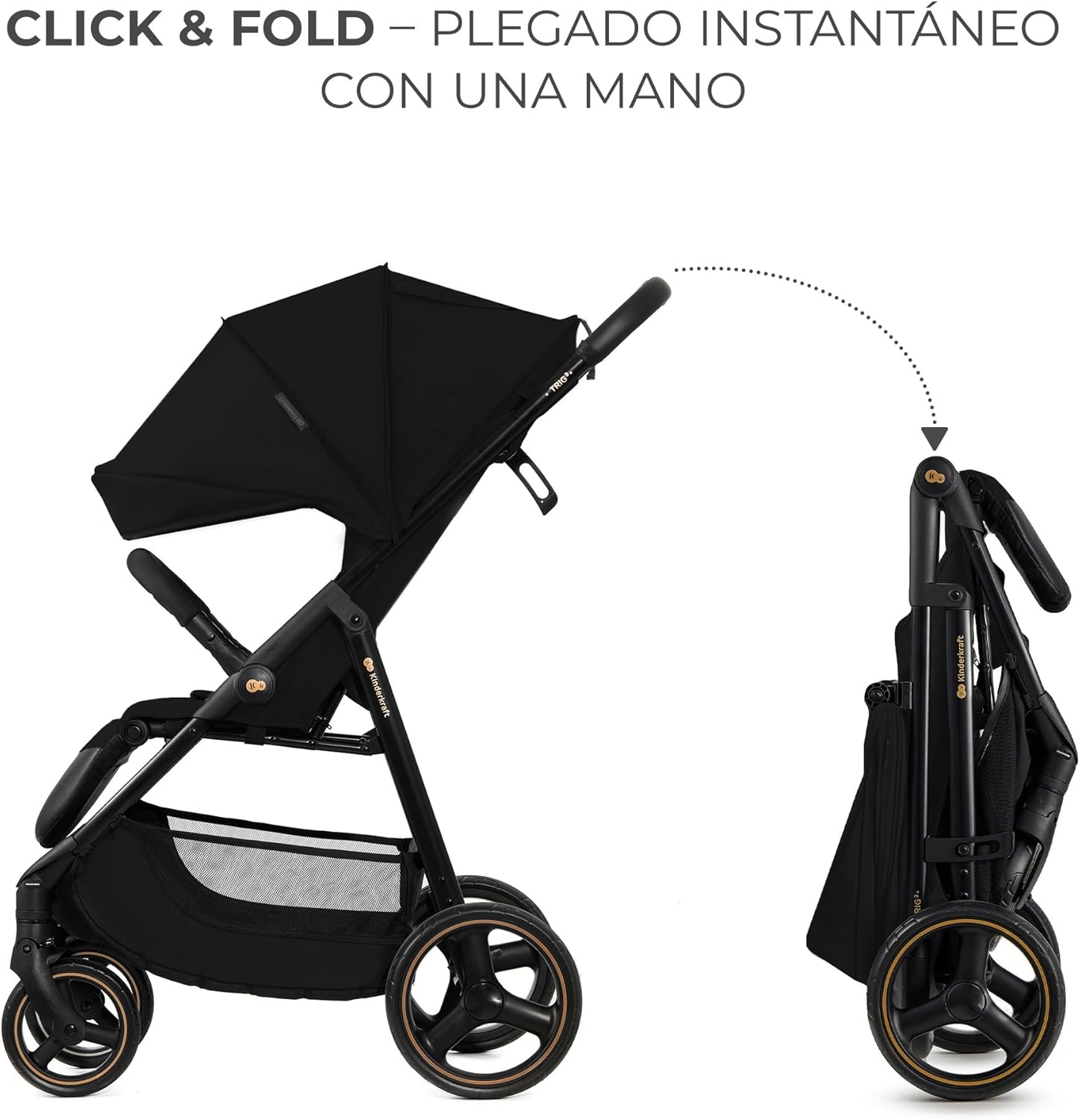 Kinderkraft TRIG 3, cadeira de passeio, leve e gerenciável, suspensão, cinto de 5 pontos, apoio para os pés, ajustável, carga máxima de 25 kg, preto