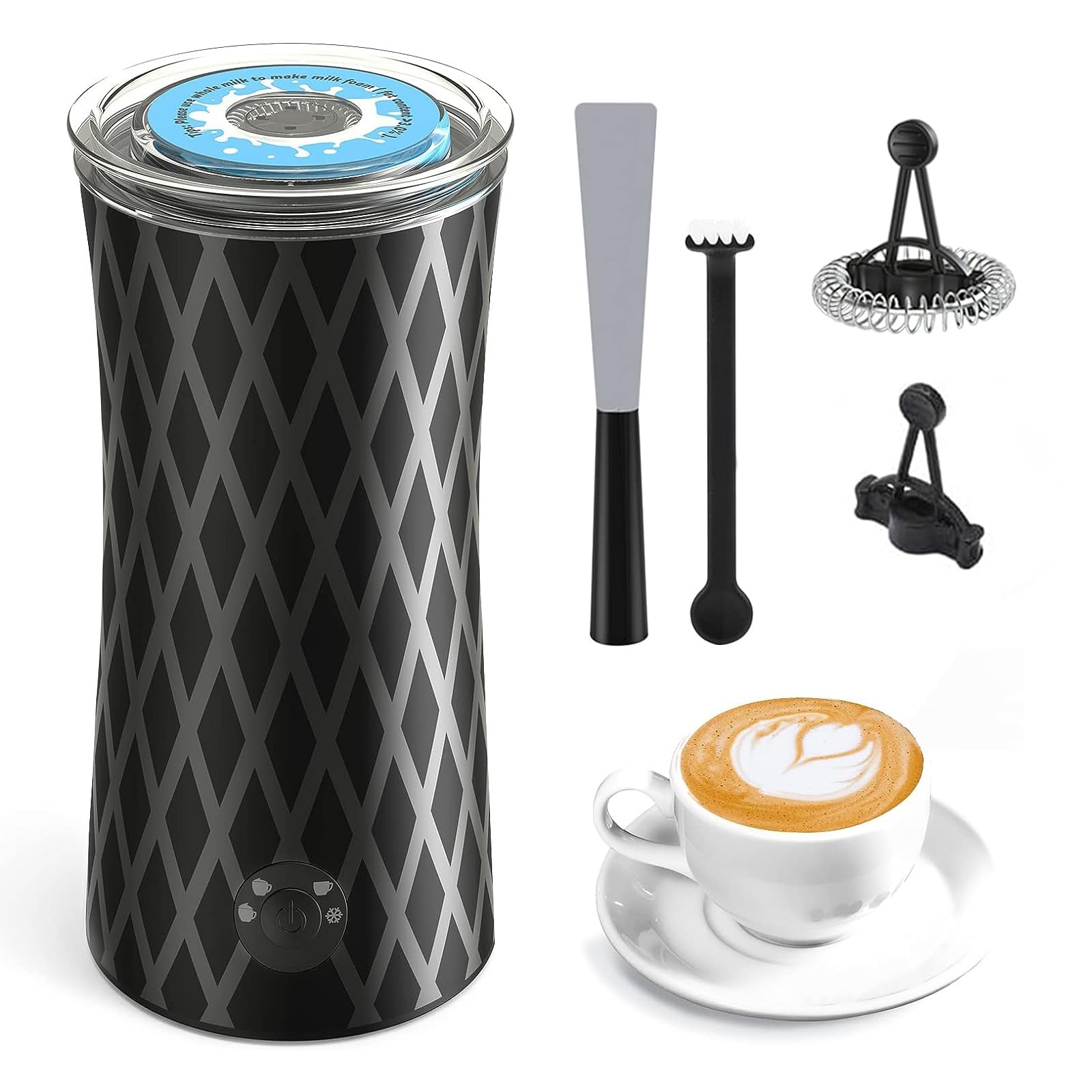 Morpilot Espumador de leite elétrico 4 em 1, aquecedor de leite para café, espuma fria e quente com leite, capuchinhos, acchiato