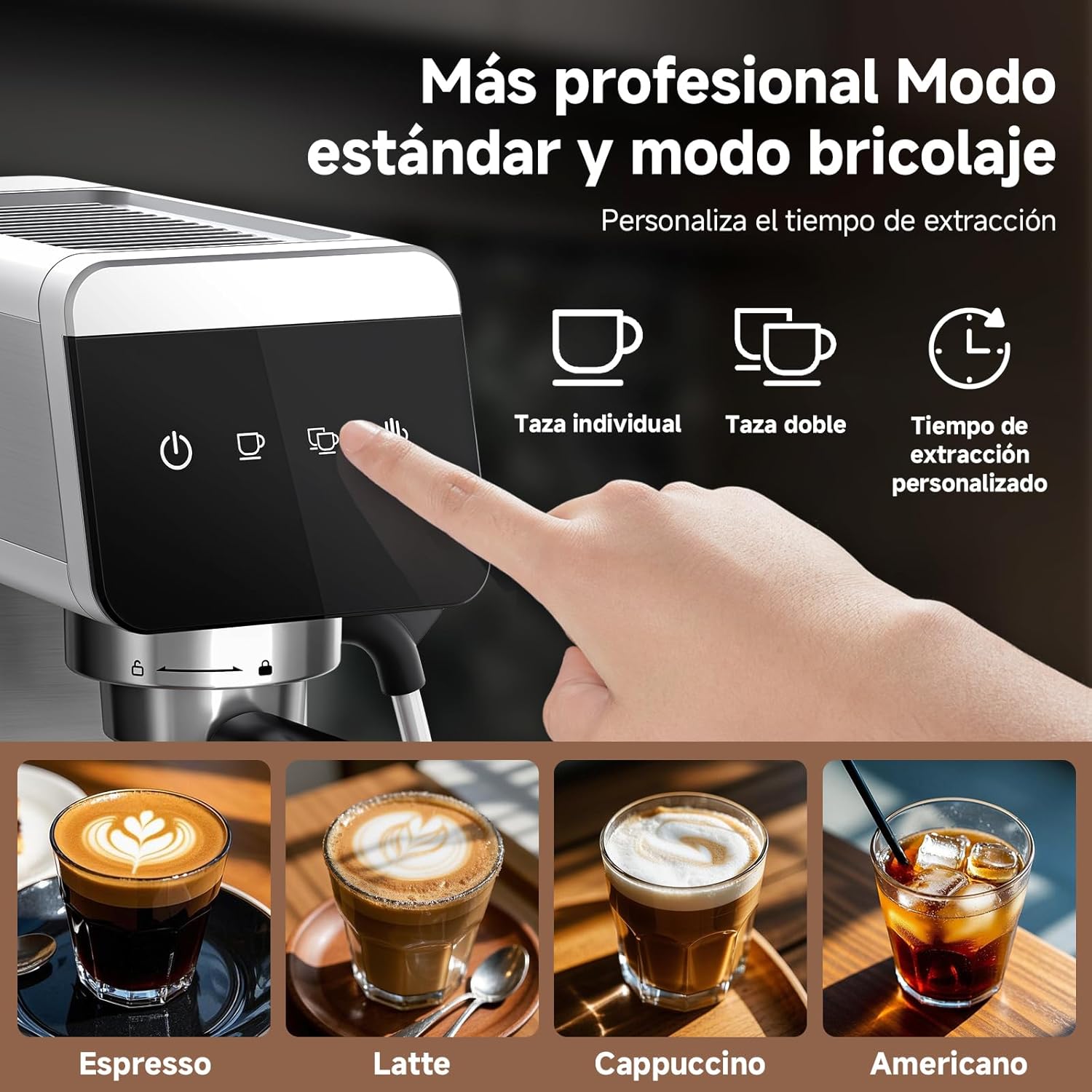 AMZCHEF Cafeteira expresso de 20 barras com ecrã LED máquina de café tudo em um com depósito removível de 1,2 litros para presentes da casa cafeteira de aço inoxidável compacta, 1350 W