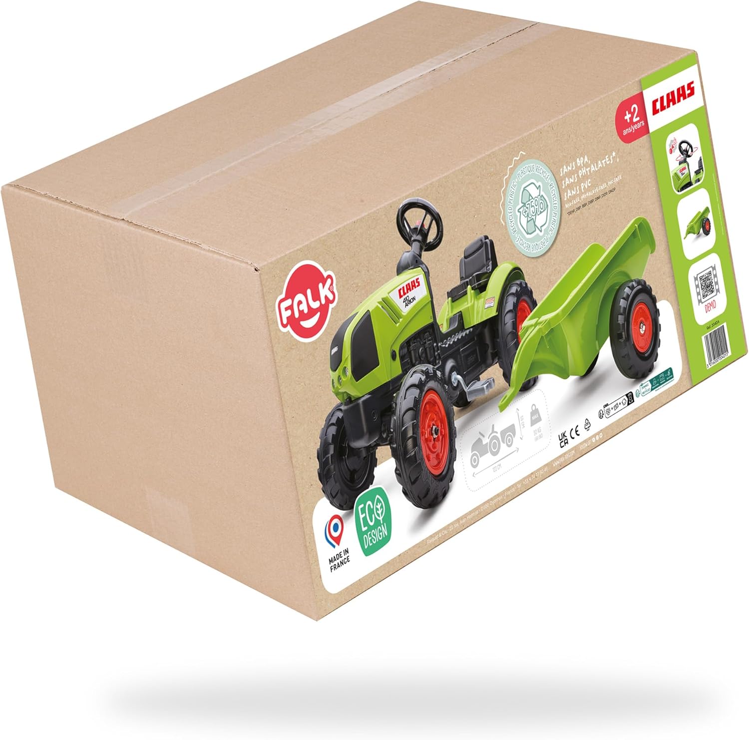 FALK Tractor de pedais de pestanas com reboque - A partir de 2 anos-Fabricado em França-volante direcional com buzina-2040A, multicolorido, tamanho único (2040A)