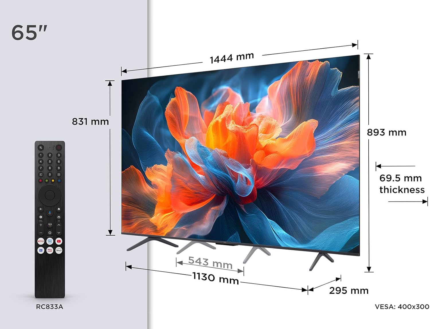 TCL 65T8C 65” QLED 4K 144Hz HDR UHD TV, Smart TV Powered by Google TV (Dolby Vision & Atmos, 144Hz Motion Clarity Pro, FreeSync, Onkyo 2.1 Sound, Voice Control, Compatible with Google Assistant Cast)