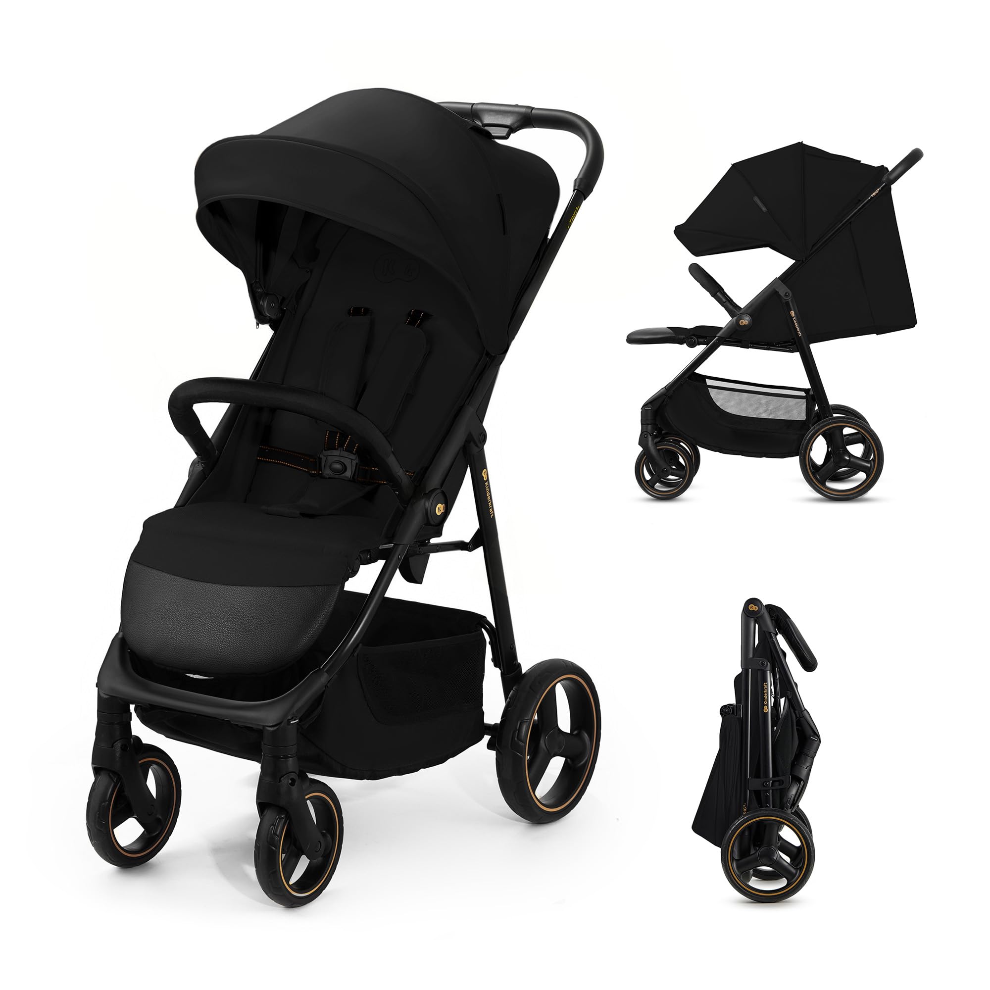 Kinderkraft TRIG 3, cadeira de passeio, leve e gerenciável, suspensão, cinto de 5 pontos, apoio para os pés, ajustável, carga máxima de 25 kg, preto