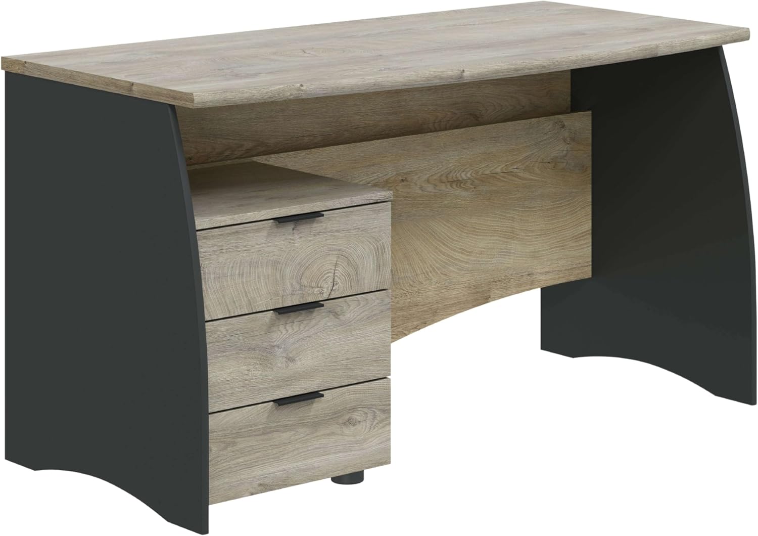 Habitdesign Mesa de escritório com 3 gavetas, mesa de escritório ou estúdio, modelo Stil, acabamento em cinzento antracite e carvalho Alasca, medidas: 136 cm (largura) x 67 cm (fundo) x 74 cm (altura)