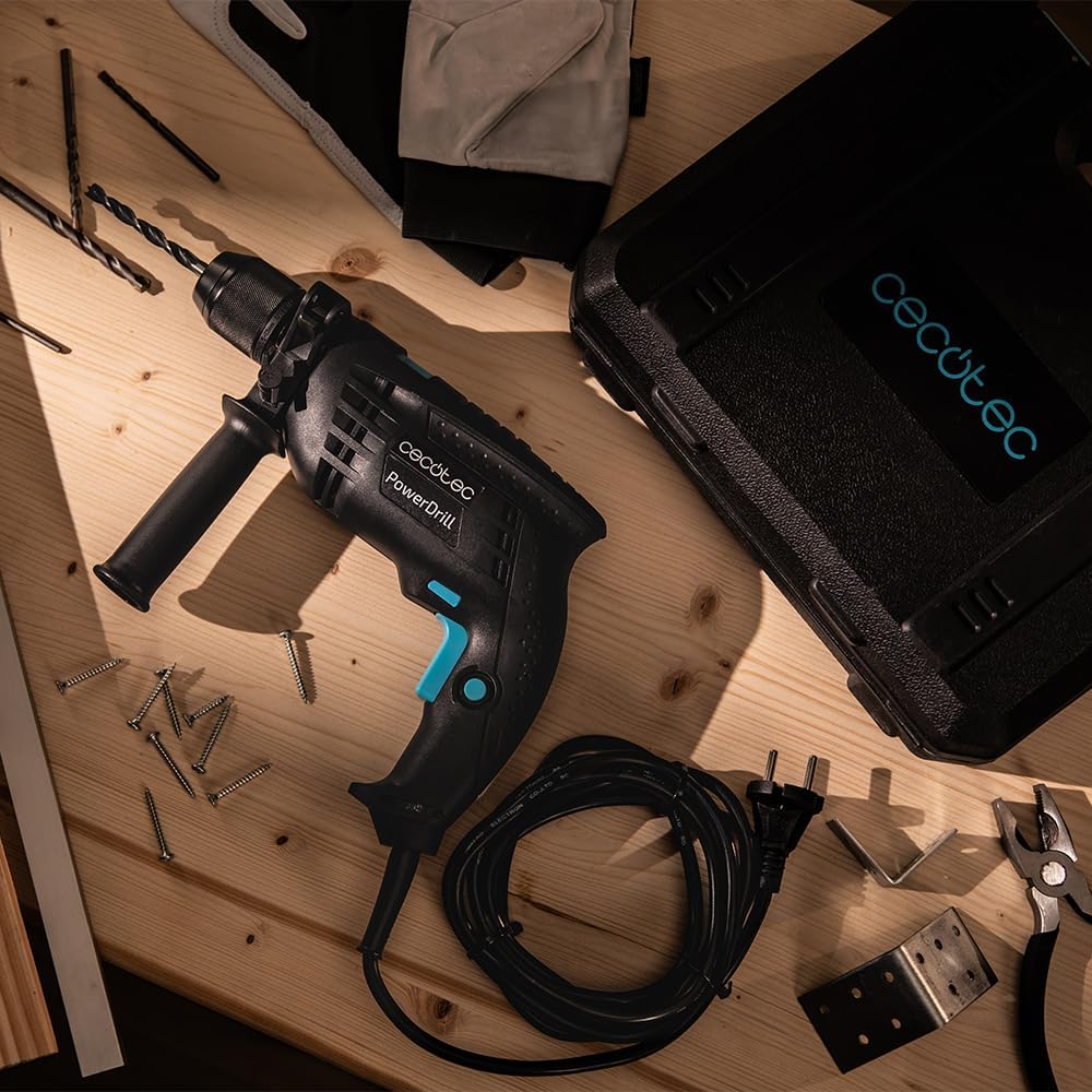 Cecotec Taladro Eléctrico Percutor PowerDrill 850 EasyAdjust. 850W, 46000 impactos por minuto, 4800 rpm, Cable extralargo 3m, Mandril portabrocas sin llave 13mm diámetro, Totalmente equipado