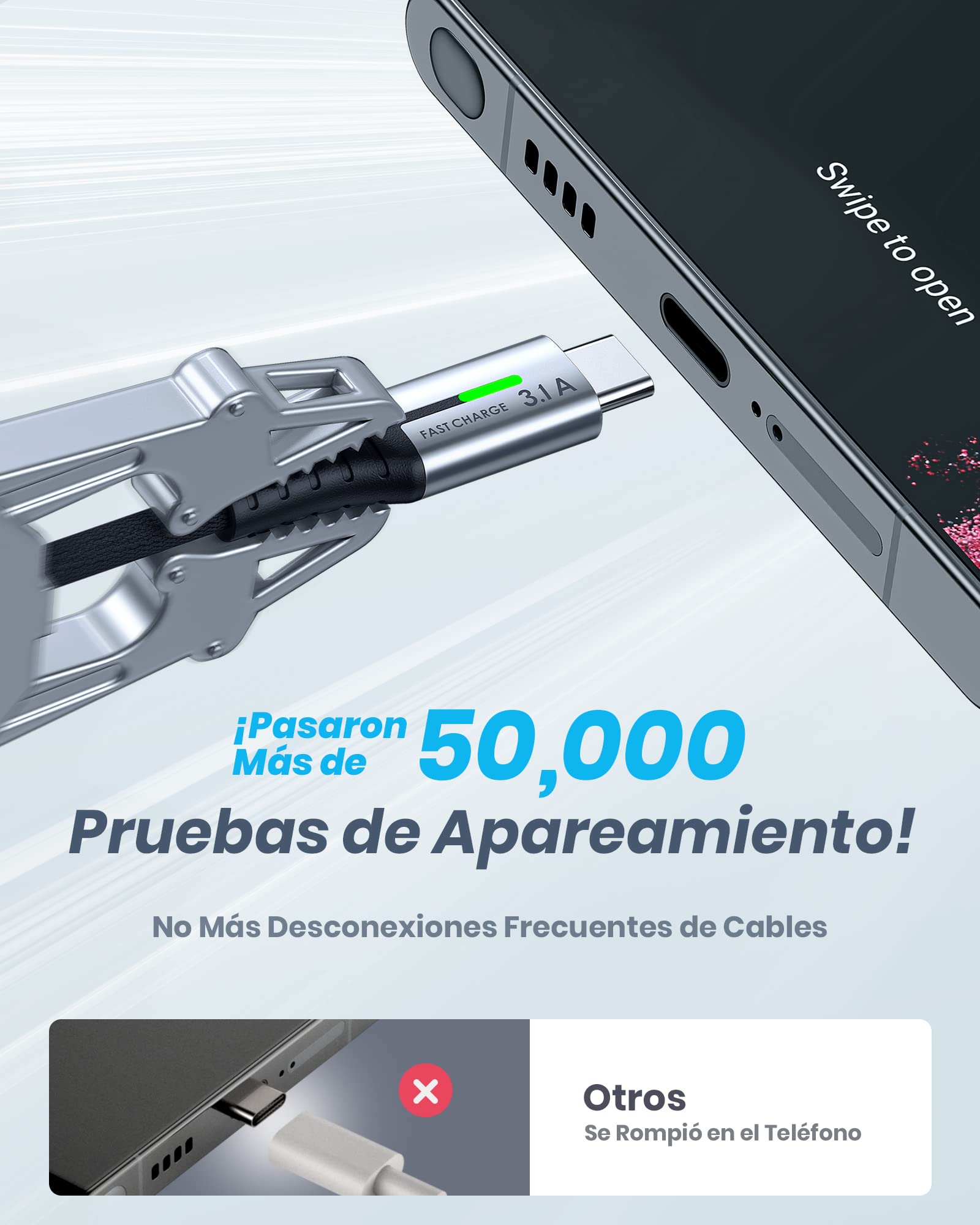 Cabo USB A USB C INIU, [2 m] QC 3,0 e 3,1 A Cabo USB C Carregamento rápido, liga trançada de nylon Cabo USB tipo C Carregador compatível com iPhone 16 15 Pro Samsung S21 Huawei Xiaomi Pixel ECC.