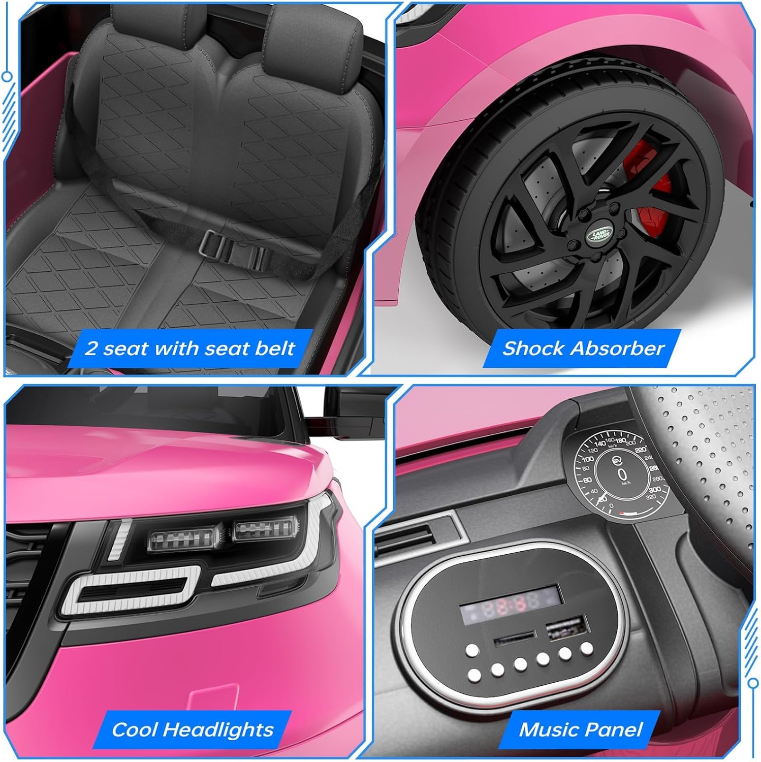 Carro elétrico para crianças, Land Rover com licença, 12 V, com controlo remoto, música, educação precoce, USB, TF, Mp3, carro elétrico para crianças a partir de 3 anos (rosa)