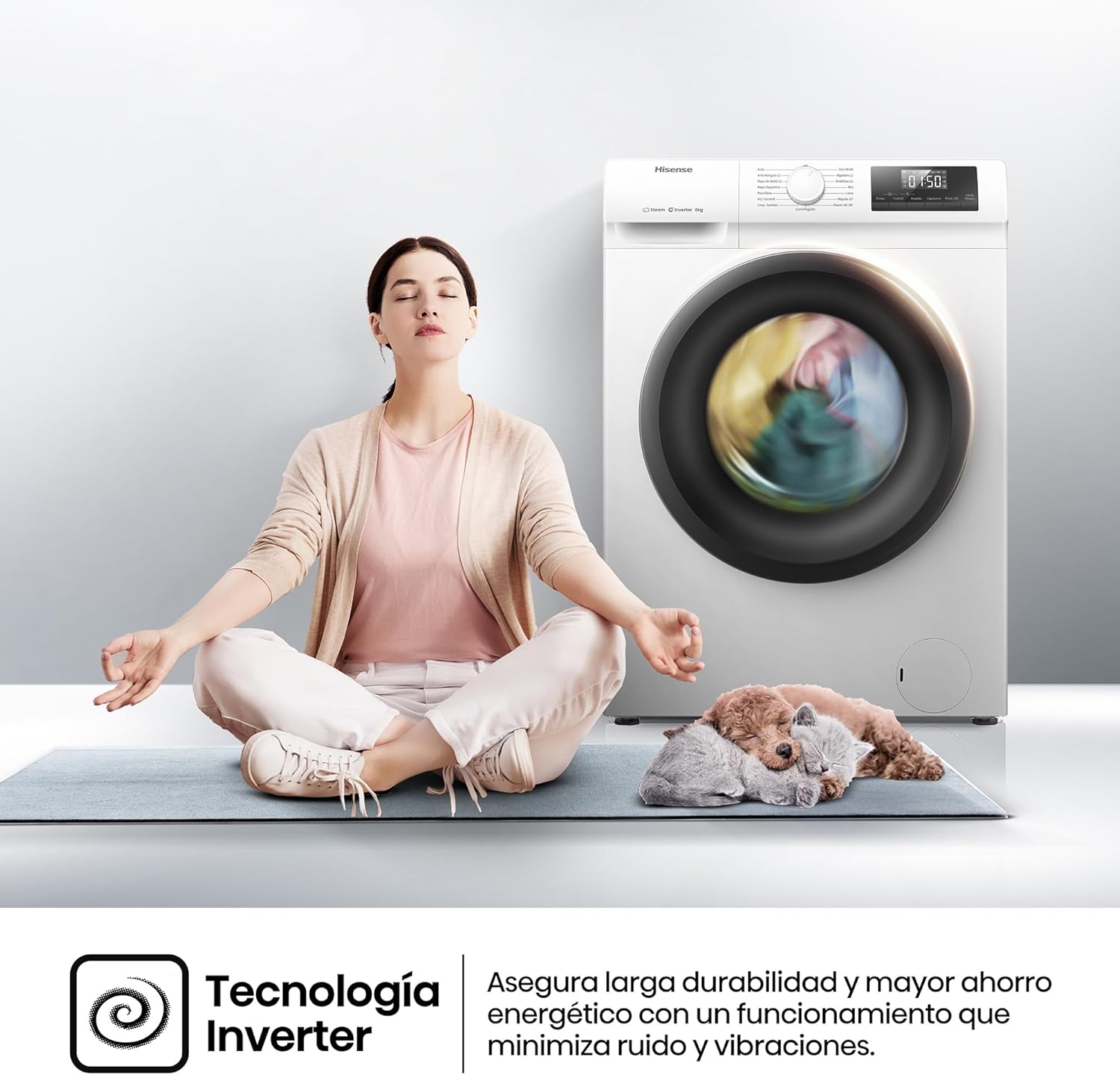 Hisense WF1Q8041BW2 - Máquina de lavar roupa, classe A, 8 kg, 1400 rpm, altura 85 cm x largura 60 cm, branco, função de vapor 99,9%, lavagem rápida, lavagem automática, conclusão diferida, Tecnologia