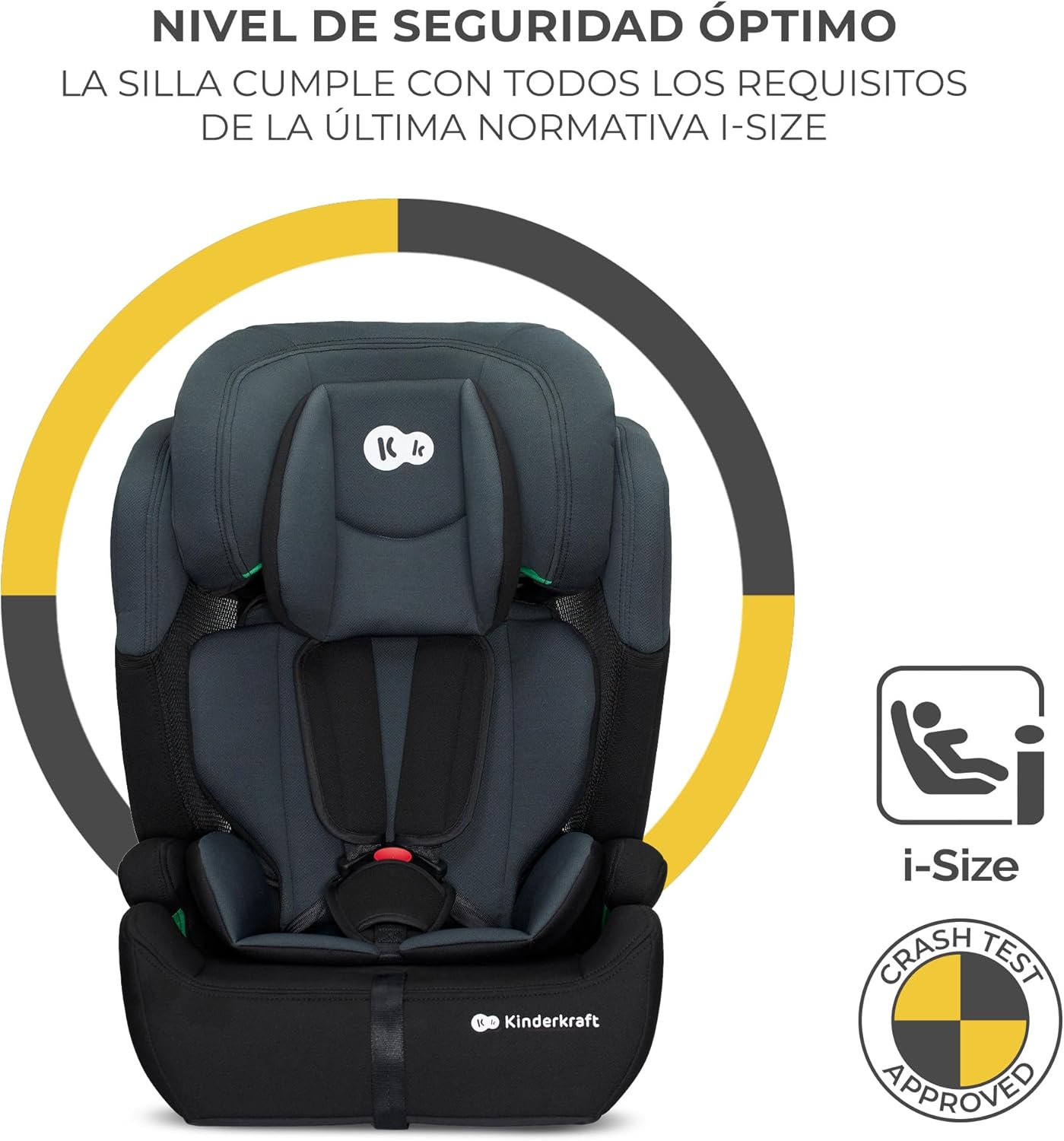 Kinderkraft COMFORT UP I-SIZE 76-150 cm, Silla de coche bebé, Silla coche para niños, Sillade, Cinturón, regula en 11 niveles, Grupo 1/2/3, 15 meses - 12 años, 9-36 kg, Negro