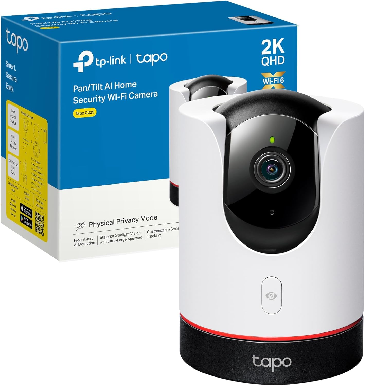 Tapo C225 - IA Câmara de vigilância 360°, 2K QHD, Inteligente de IA, visão noturna, áudio bidirecional, detecção de movimento, suporta cartão SD 512G, controlo remoto, configuração fácil