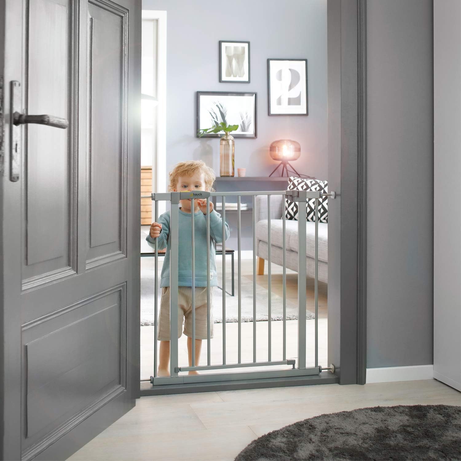 hauck Stop N Safe 2 Silver Barrera Seguridad Niños | Valla Infantil para Puertas y Escaleras de 84 a 89 cm – Sin Taladrar – Seguridad Bebé - Aptas como Vallas para Perros – Solo para Interiores
