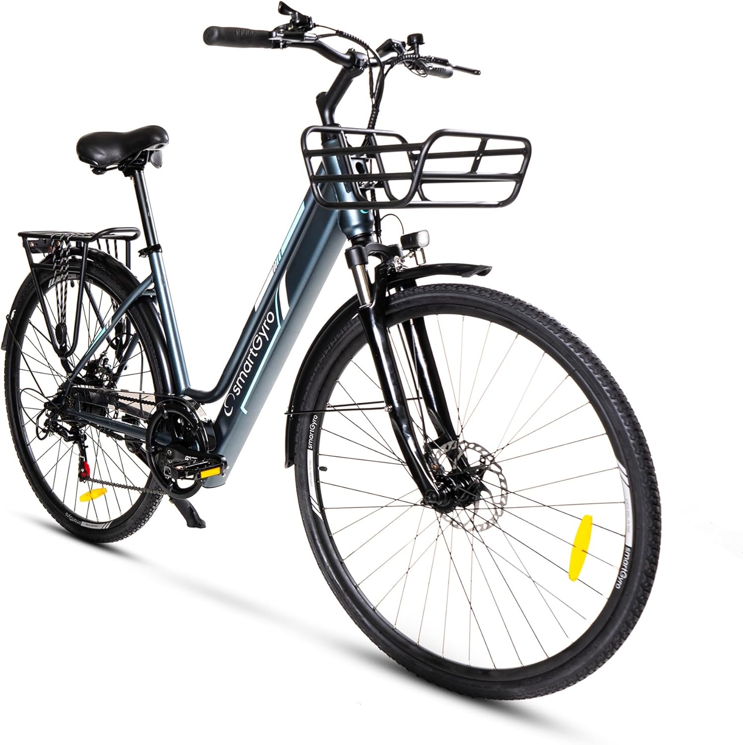 SMARTGYRO eBike Sunset Titanium Bicicleta elétrica urbana, travões de disco, 6 velocidades Shimano, rodas de 27,5 polegadas, bateria de lítio 36 V de 10 Ah, motor sem fios de 250 W, autonomia até 60