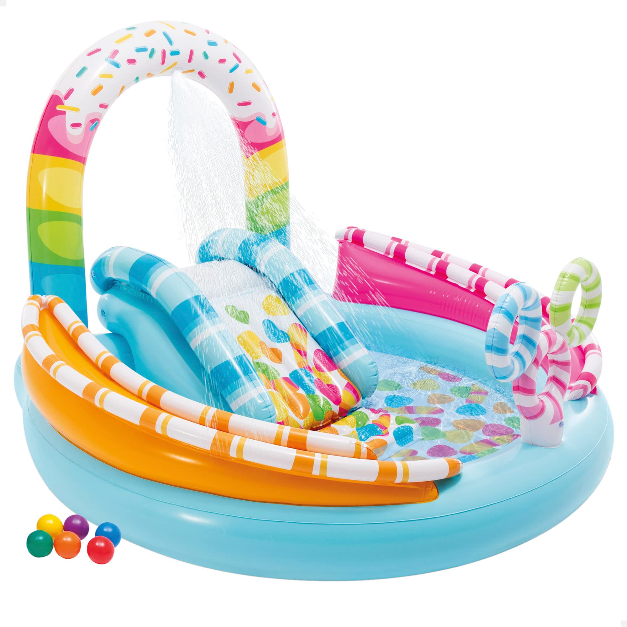 Intex 57453NP — Piscina insuflável com atividades arco-íris 297 x 193 x 135 cm, 206 e 175 litros