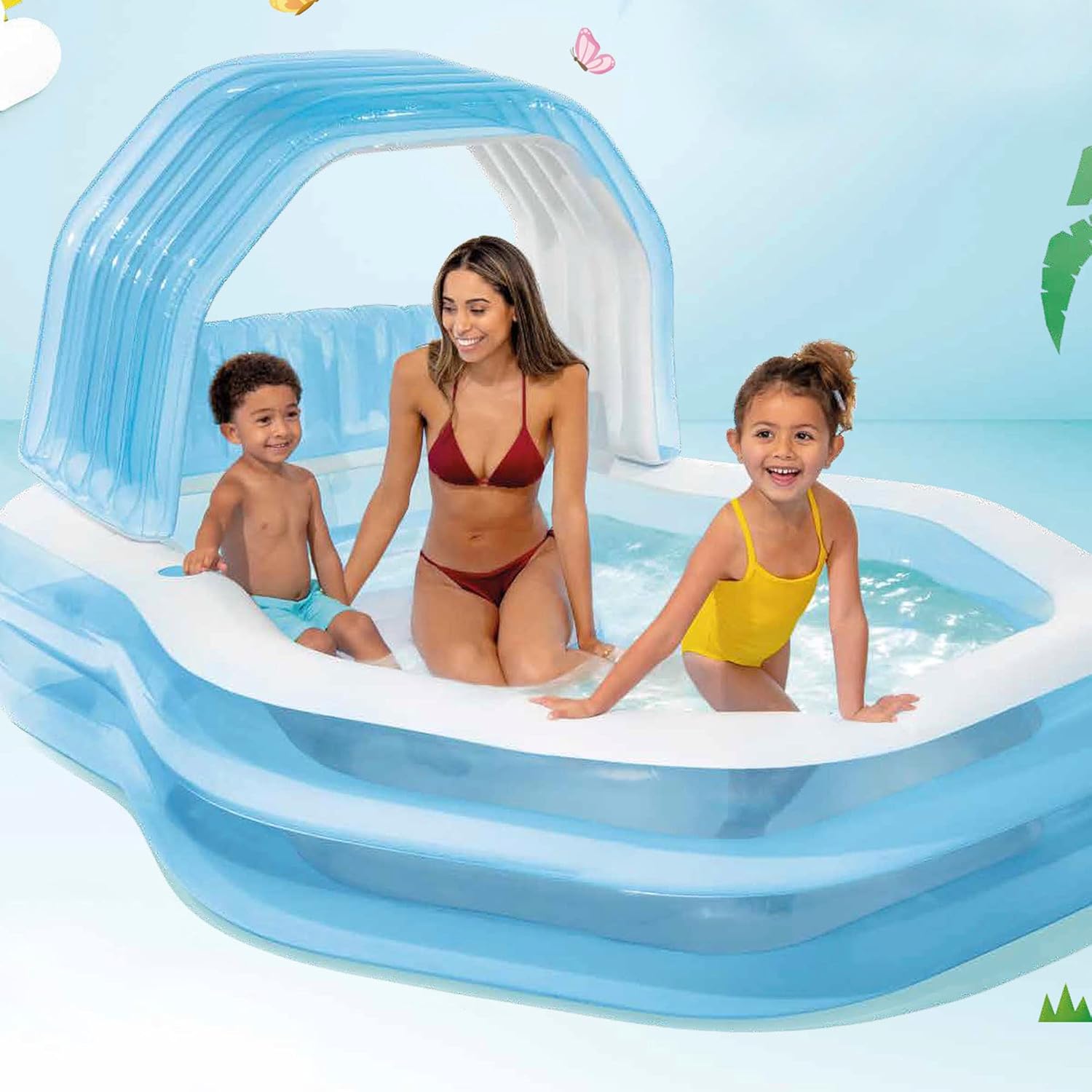 Intex Piscina insuflável infantil com toldo removível, piscina para crianças a partir dos 3 anos, inclui 2 suportes de bebidas, remendo de reparação e tampa de ralo, medidas 229 x 191 x 135 cm (57186)