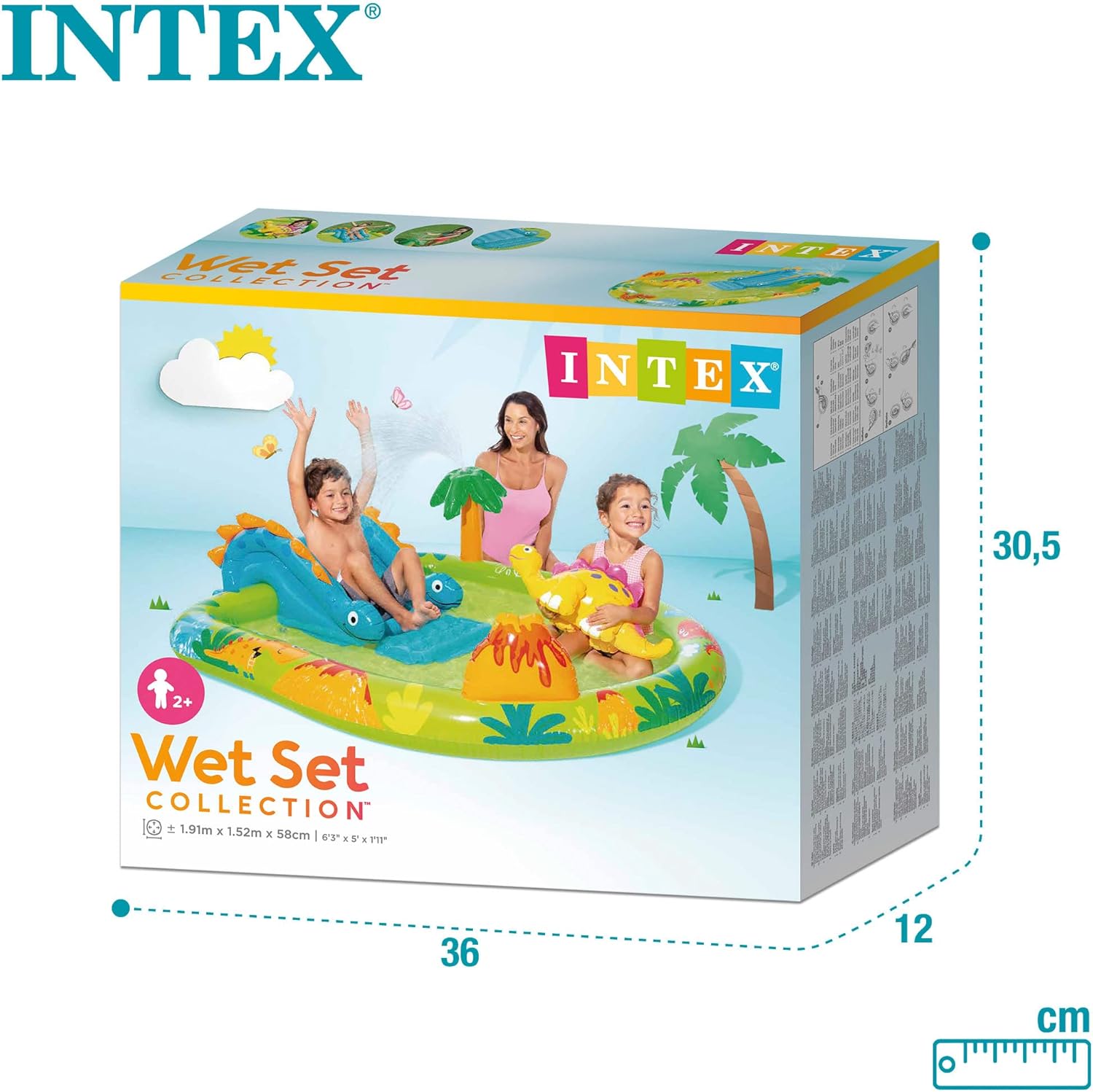 INTEX 57166 - Piscina infantil insuflável com dispersor de água e escorrega dinossauro, centro de jogos para crianças